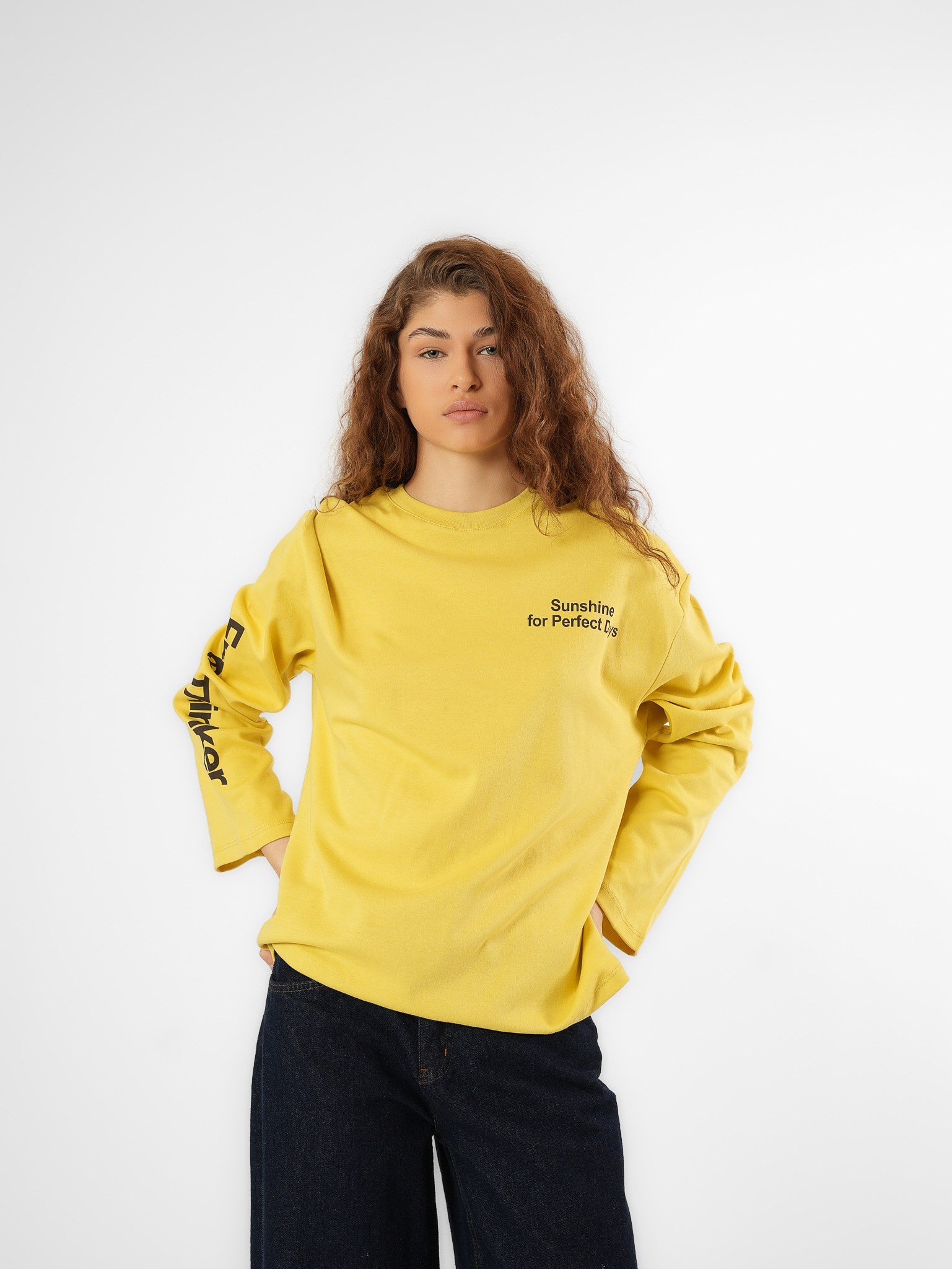 Baskılı Uzun Kol T-shirt Safran Sarı