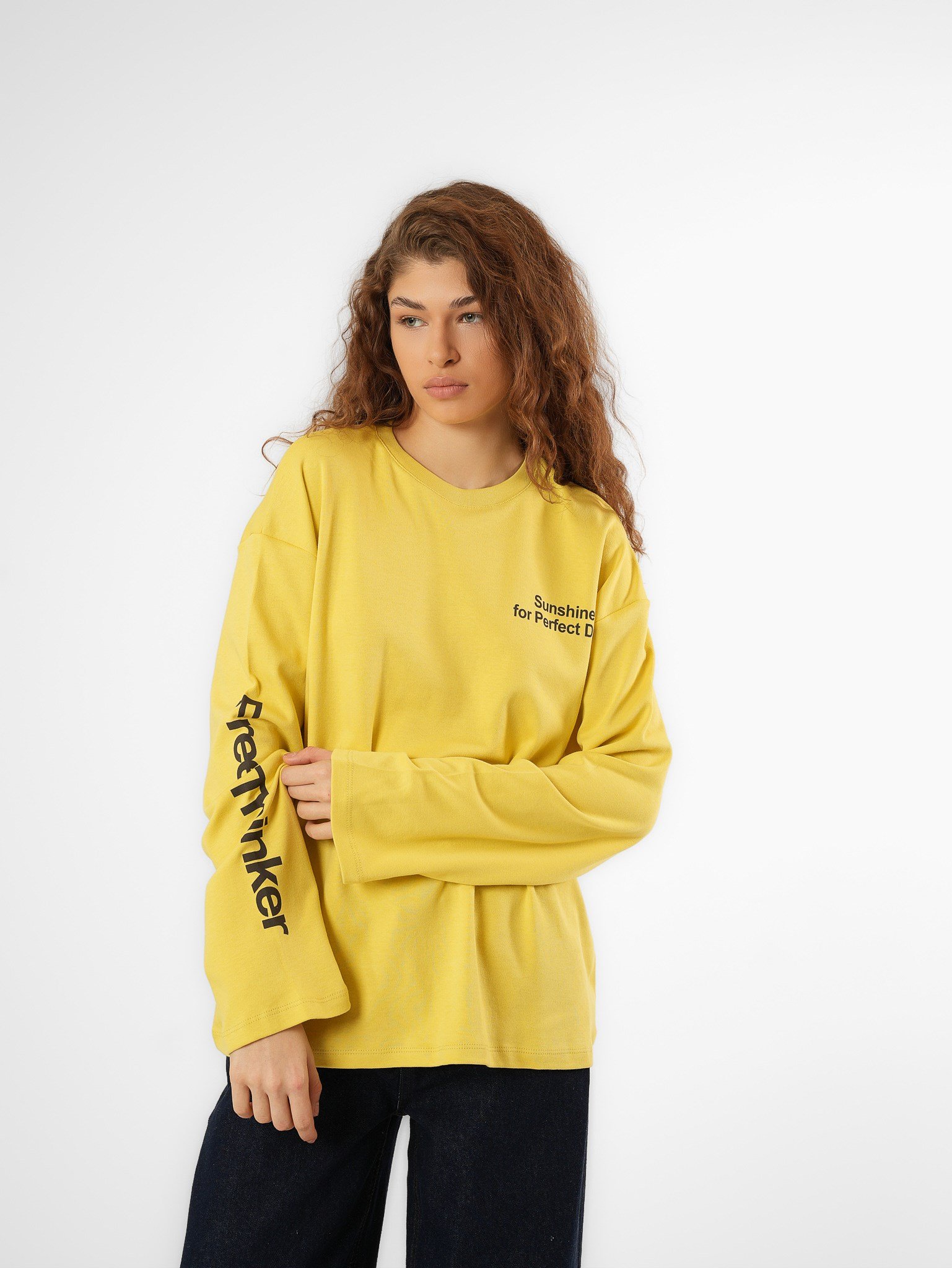 Baskılı Uzun Kol T-shirt Safran Sarı