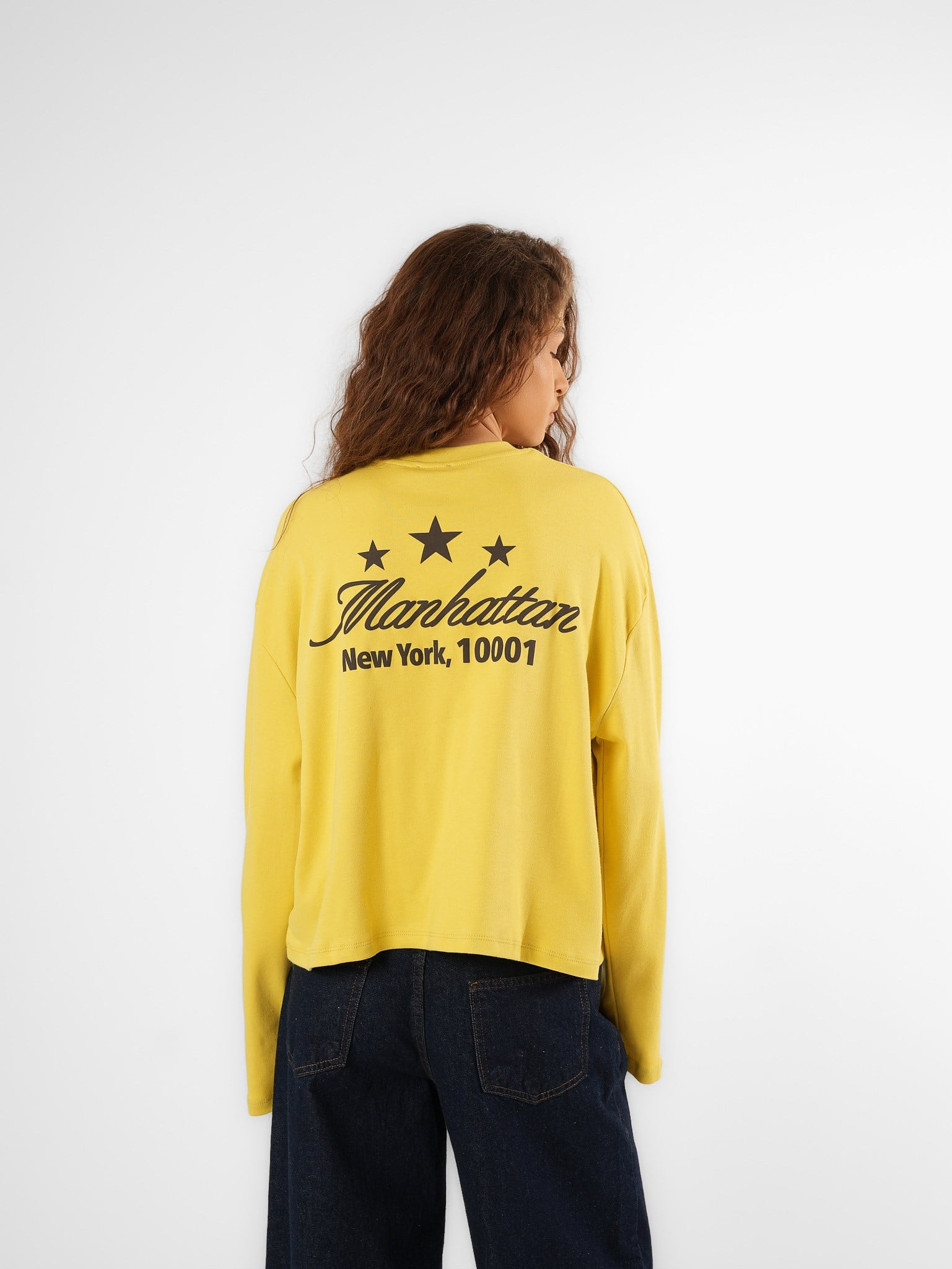 Baskılı Uzun Kol T-shirt Safran Sarı