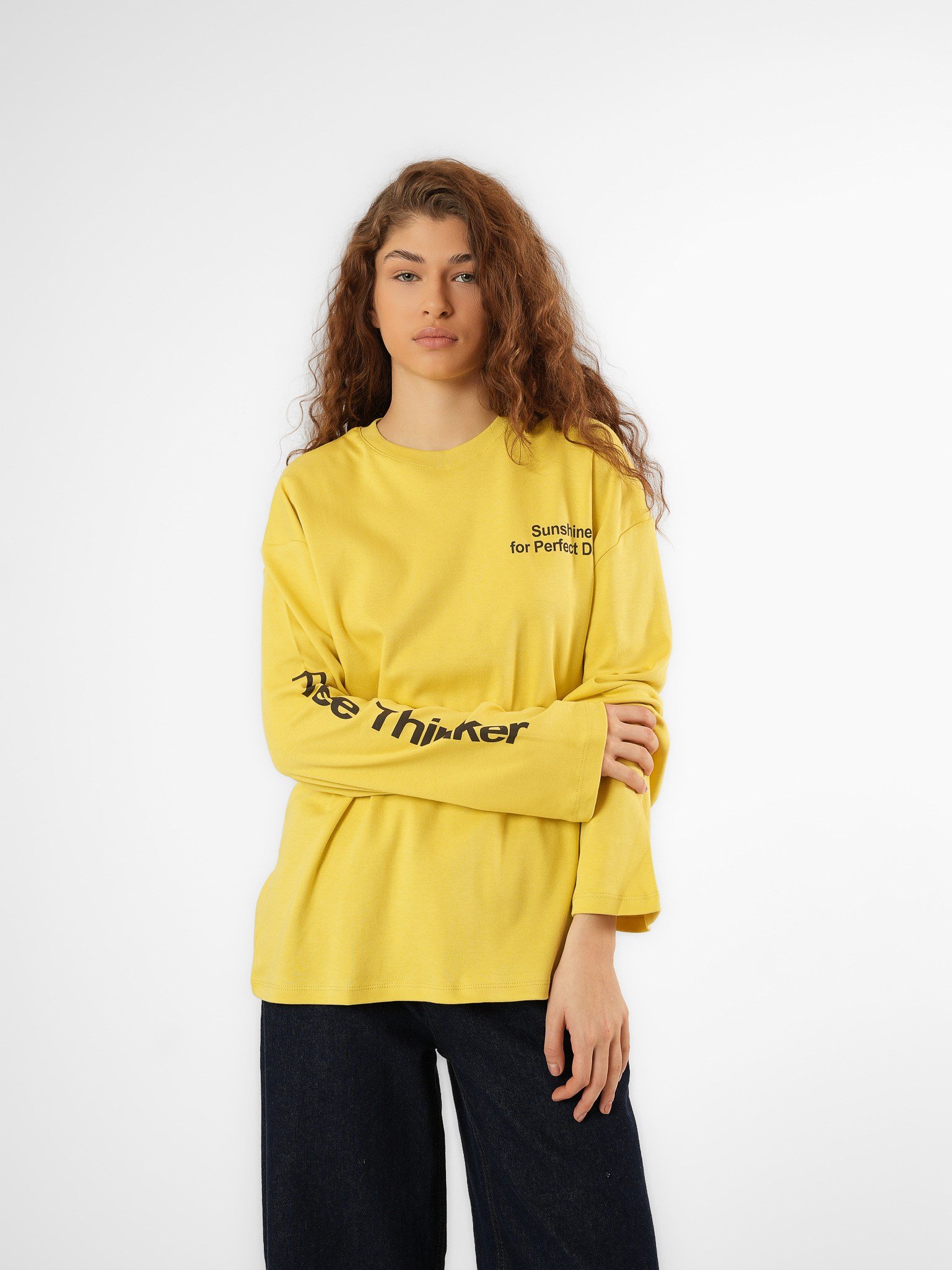 Baskılı Uzun Kol T-shirt Safran Sarı