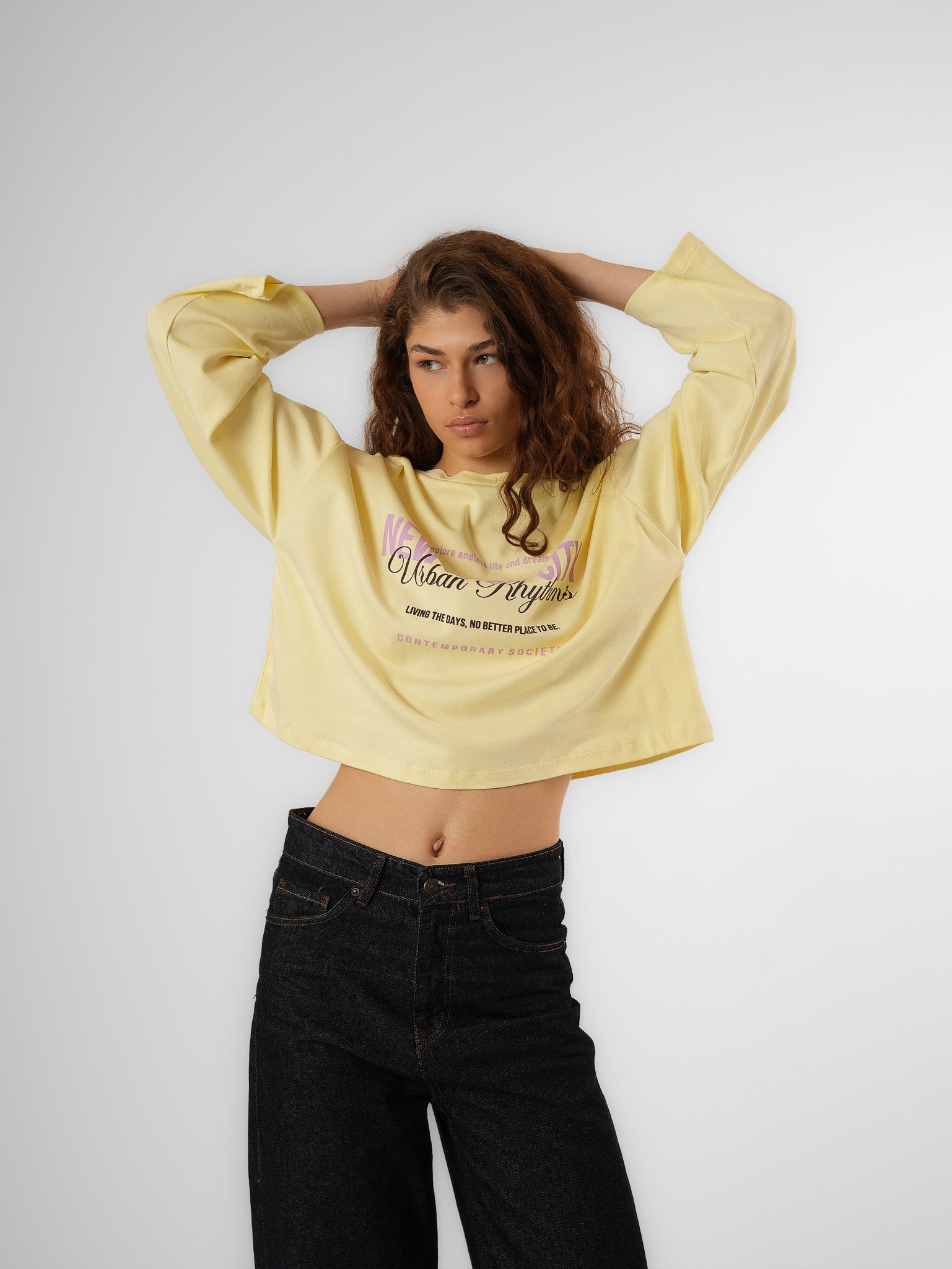 Baskılı Uzun Kol T-shirt Sarı