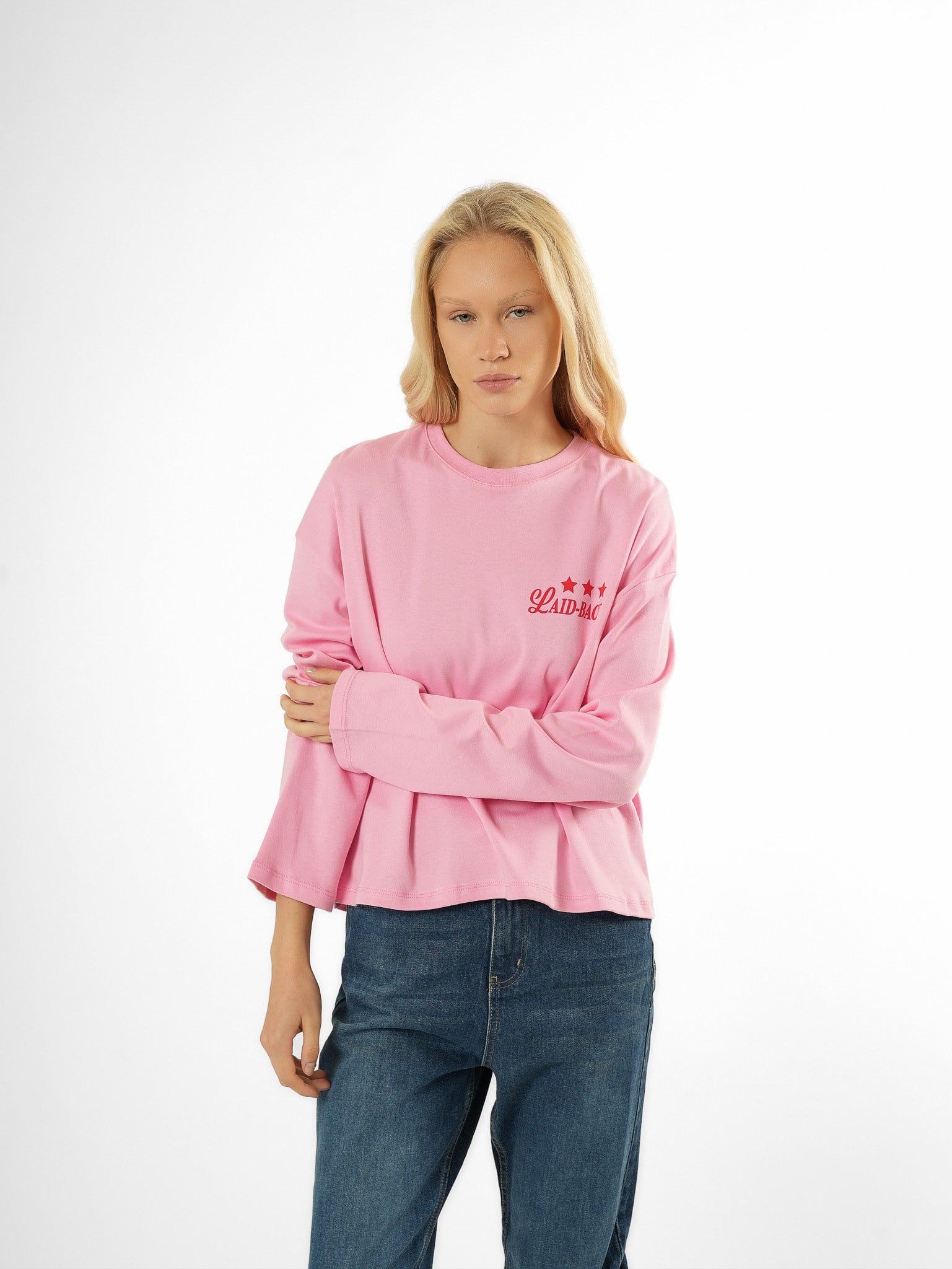Baskılı Uzun Kol T-shirt Toz Pembe