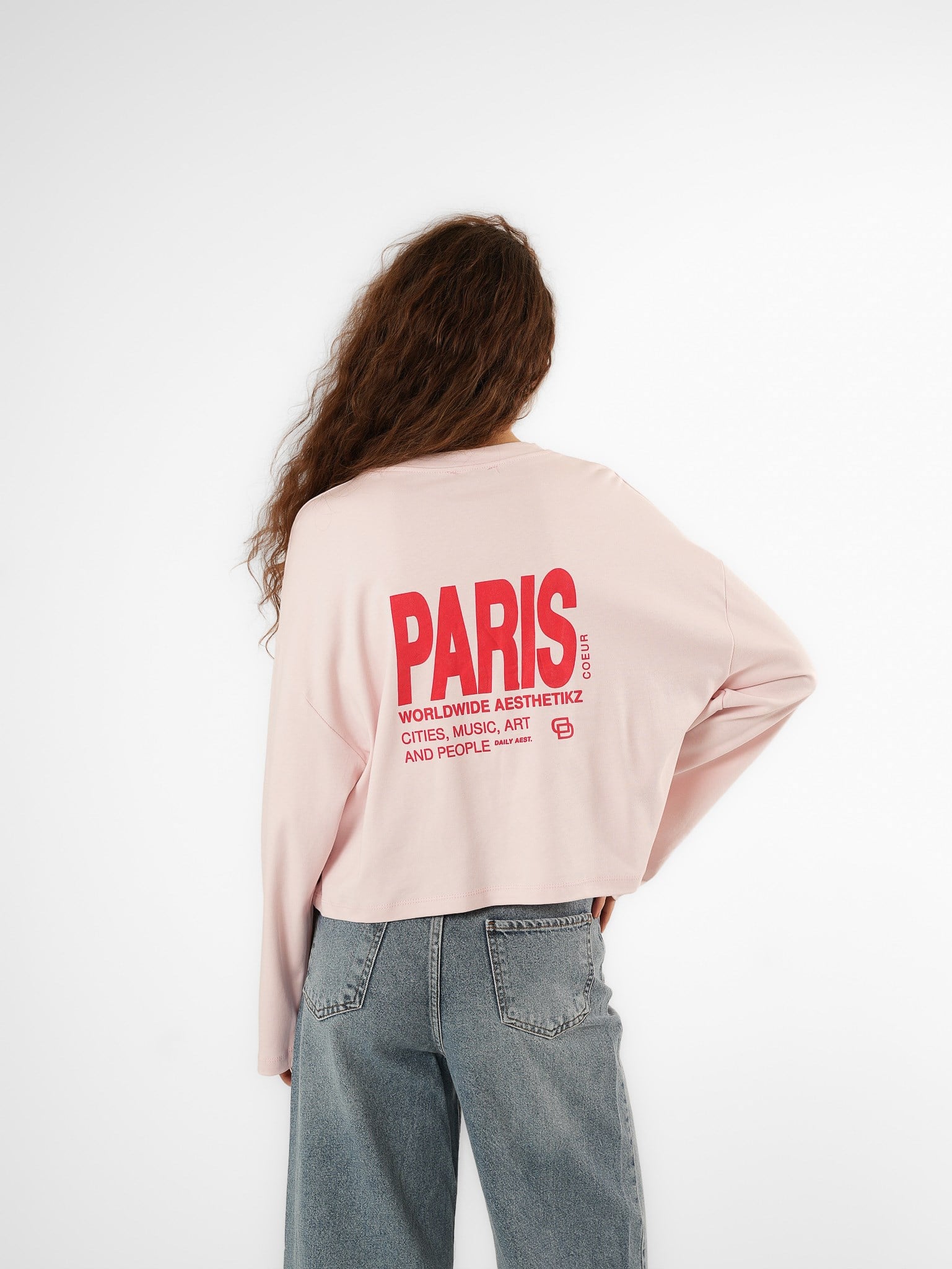 Baskılı Uzun Kol T-shirt Toz Pembe