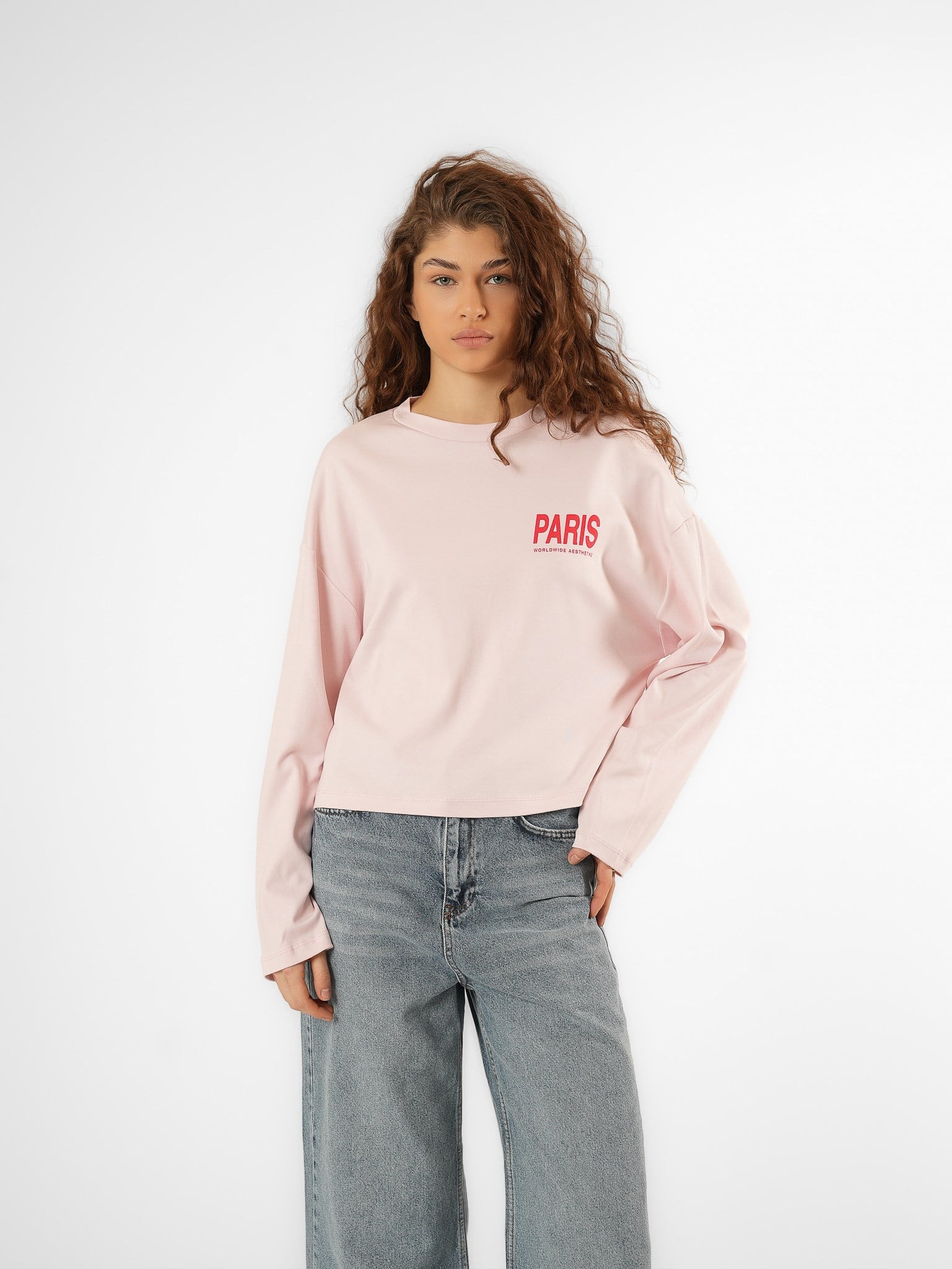 Baskılı Uzun Kol T-shirt Toz Pembe