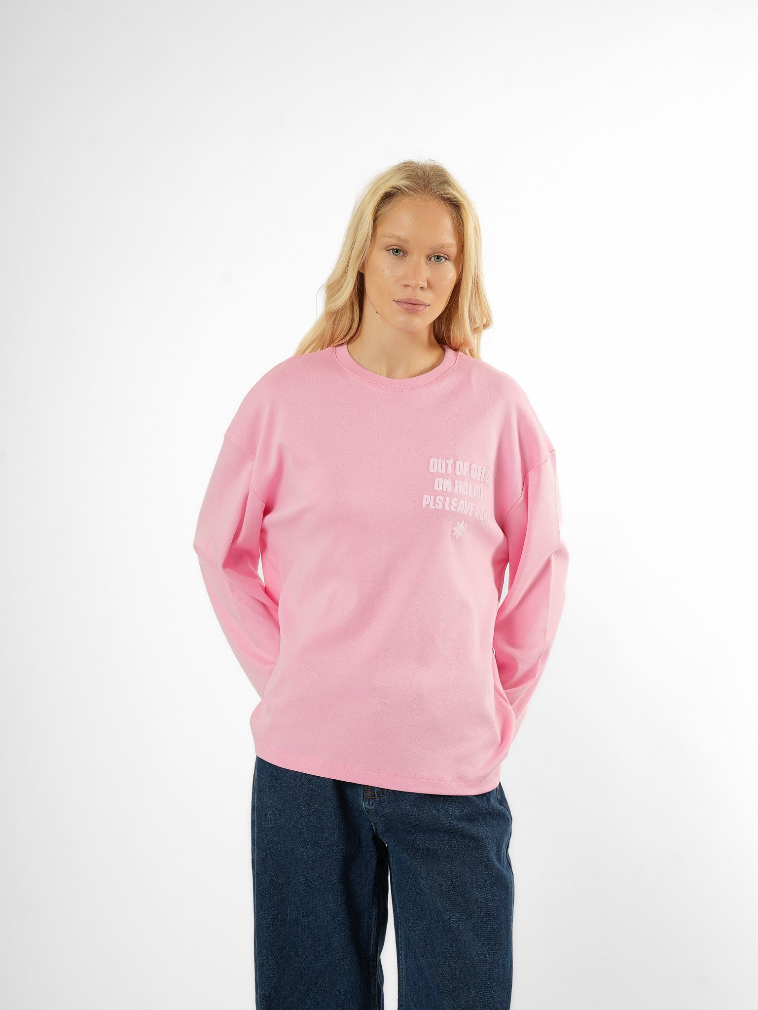Baskılı Uzun Kol T-shirt Toz Pembe