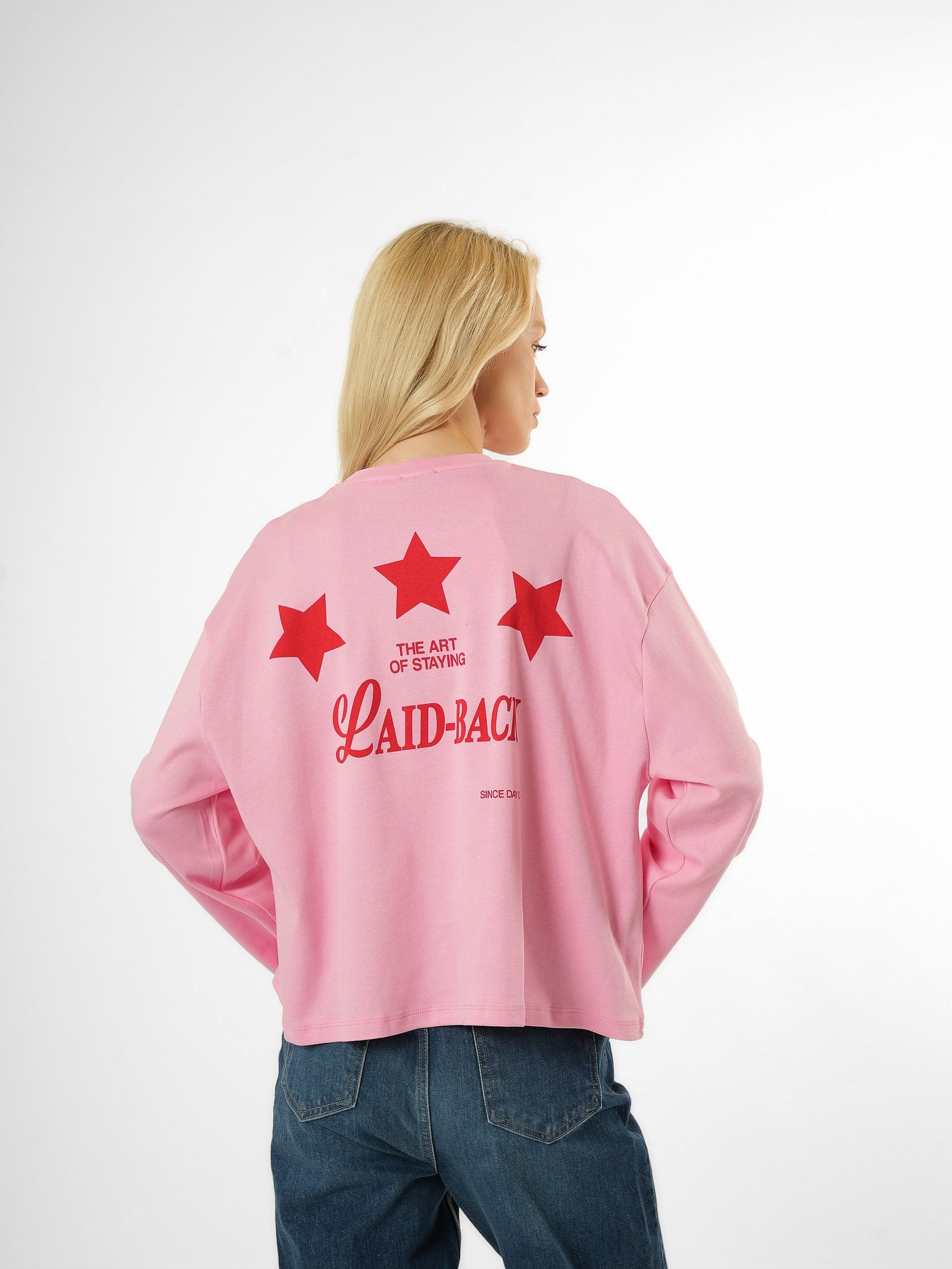 Baskılı Uzun Kol T-shirt Toz Pembe