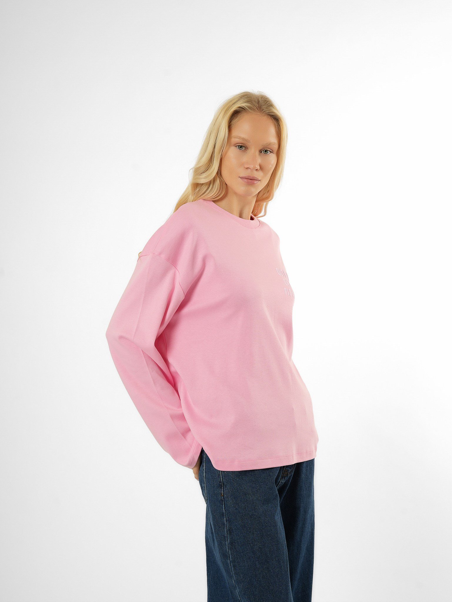 Baskılı Uzun Kol T-shirt Toz Pembe