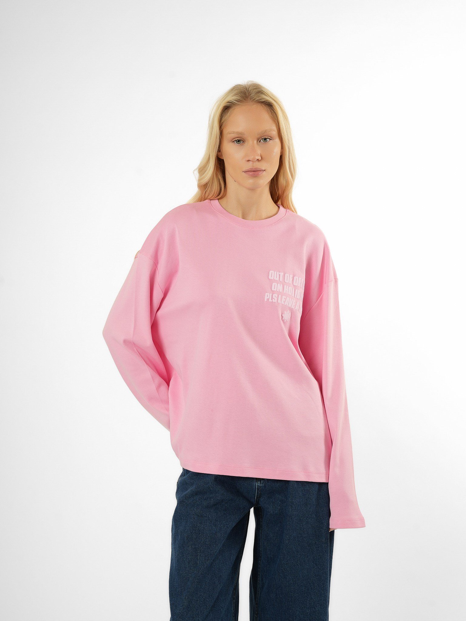 Baskılı Uzun Kol T-shirt Toz Pembe
