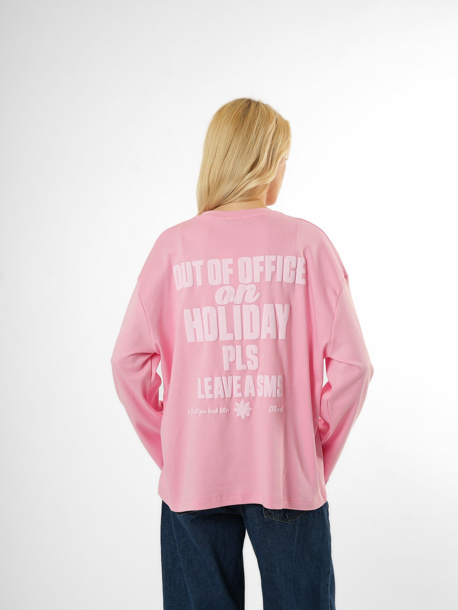 Baskılı Uzun Kol T-shirt Toz Pembe