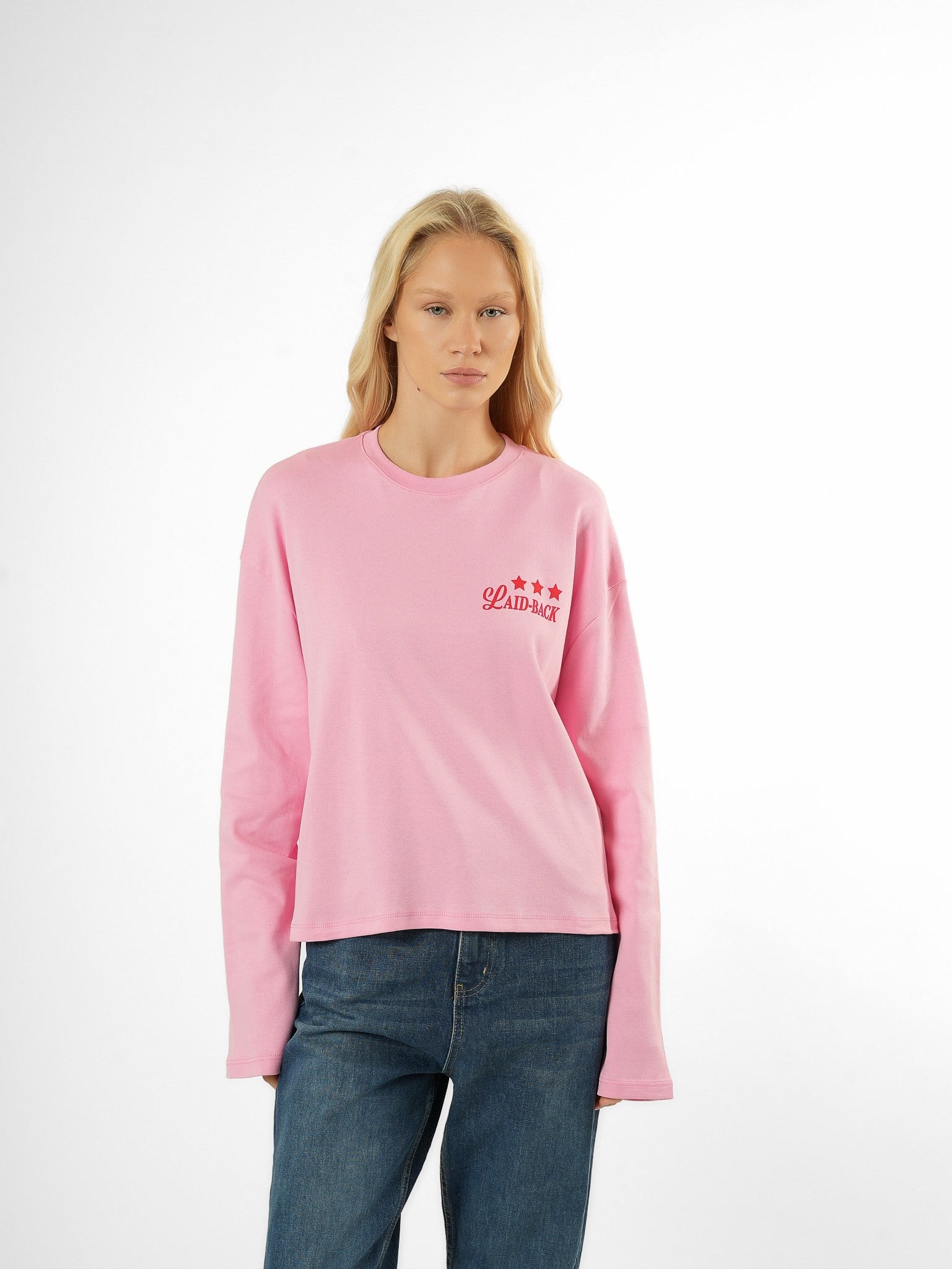Baskılı Uzun Kol T-shirt Toz Pembe