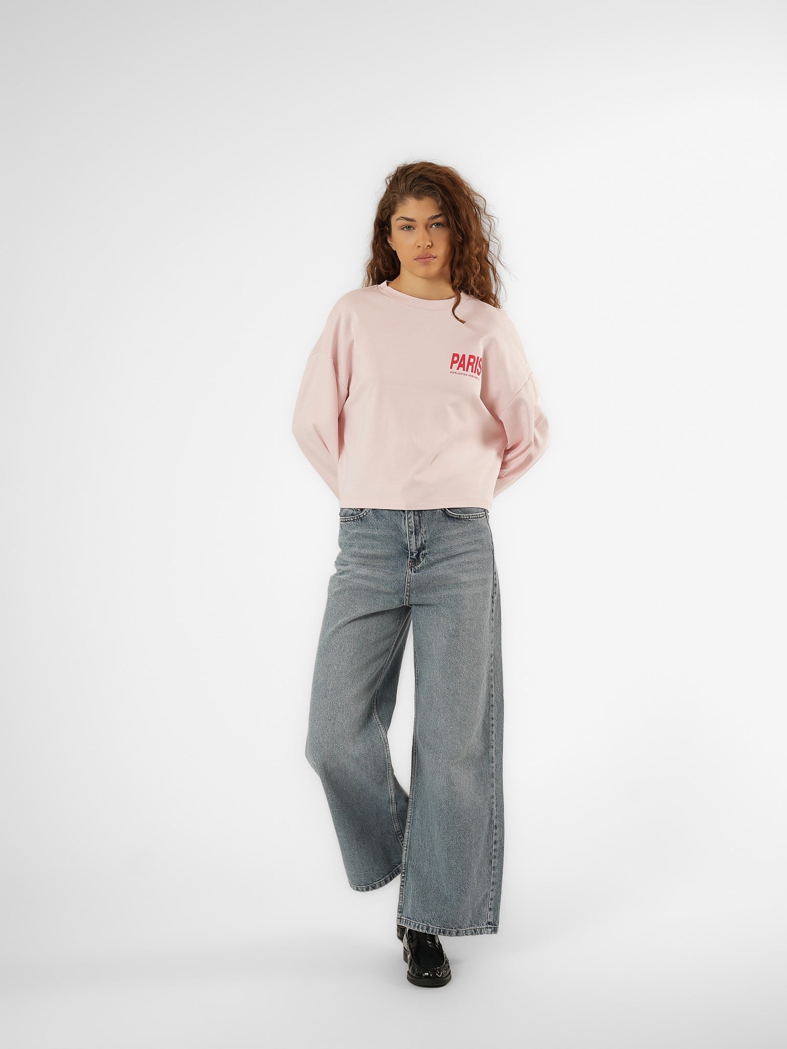Baskılı Uzun Kol T-shirt Toz Pembe