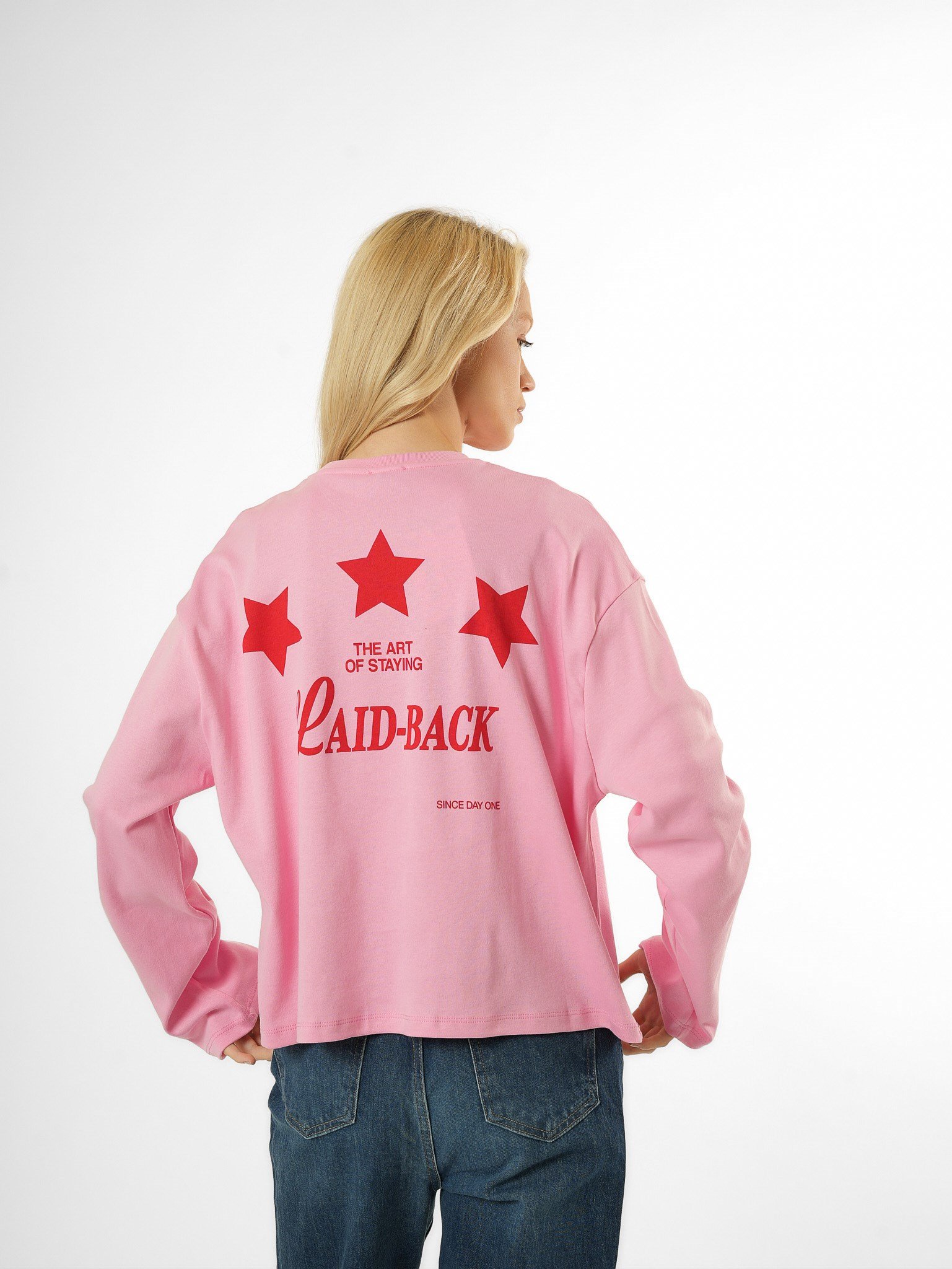 Baskılı Uzun Kol T-shirt Toz Pembe