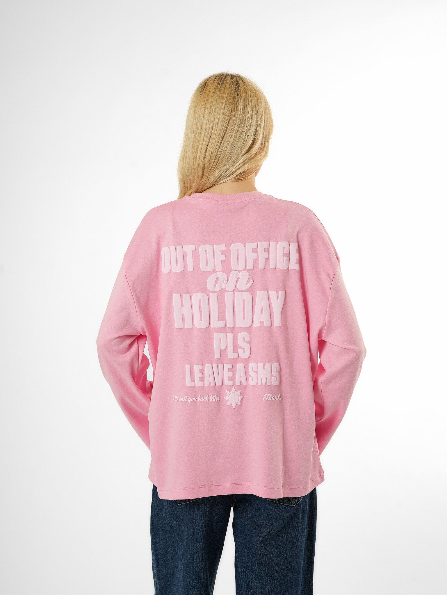 Baskılı Uzun Kol T-shirt Toz Pembe