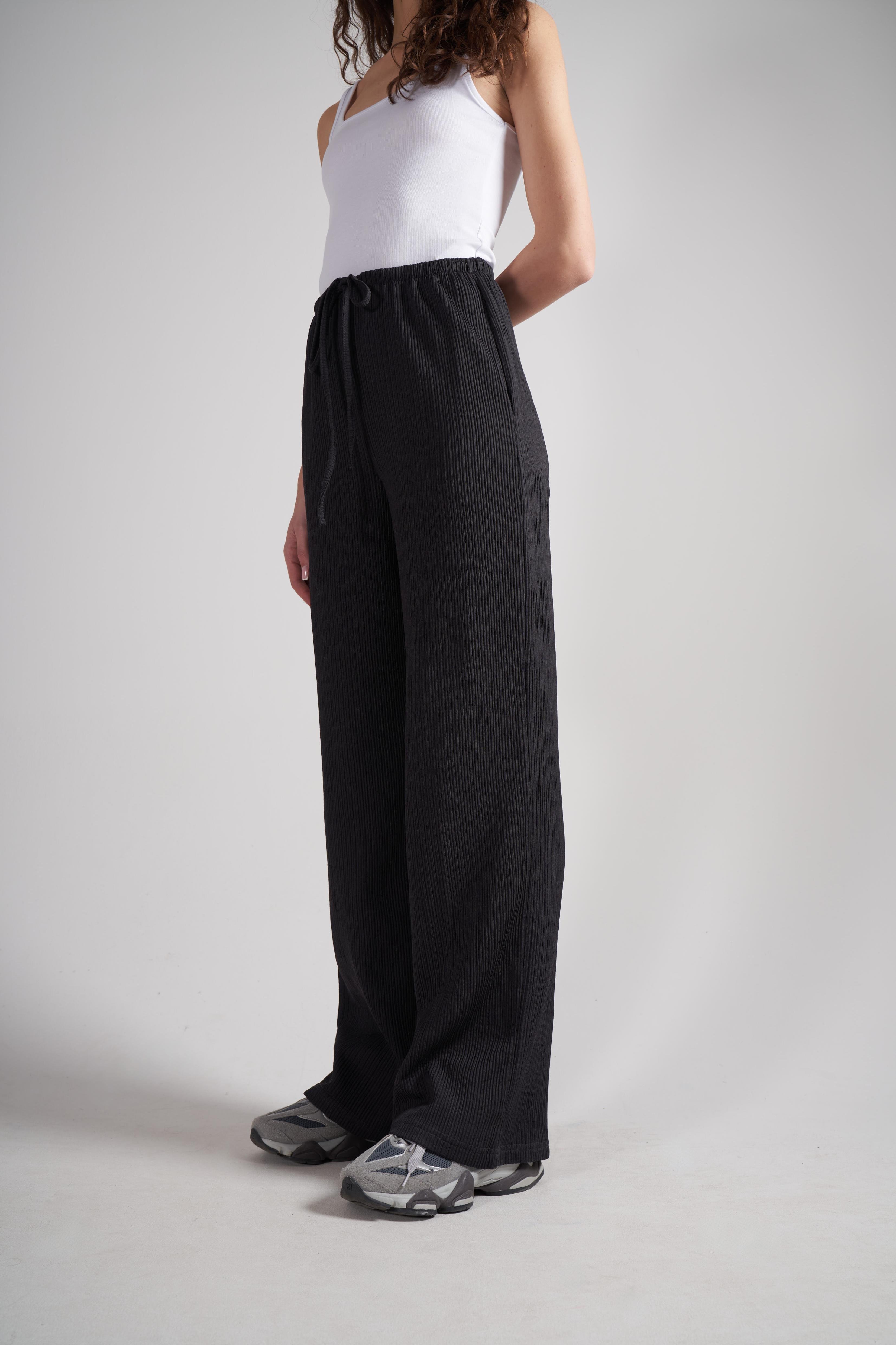 Bel İnce Bağlama Cepli Bol Paça Pantolon Antrasit