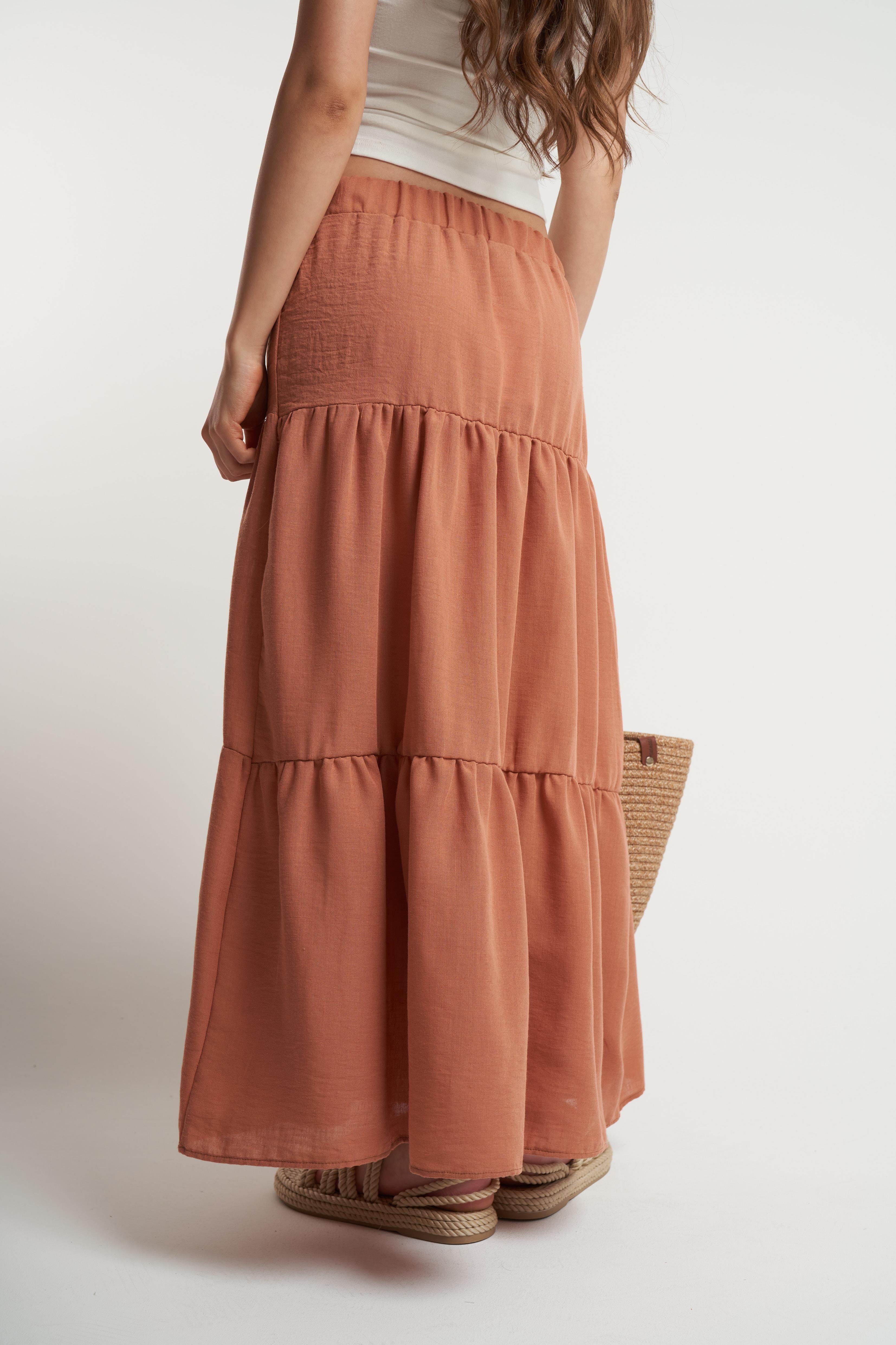 Bel Lastik Ayrobin Uzun Etek Turuncu