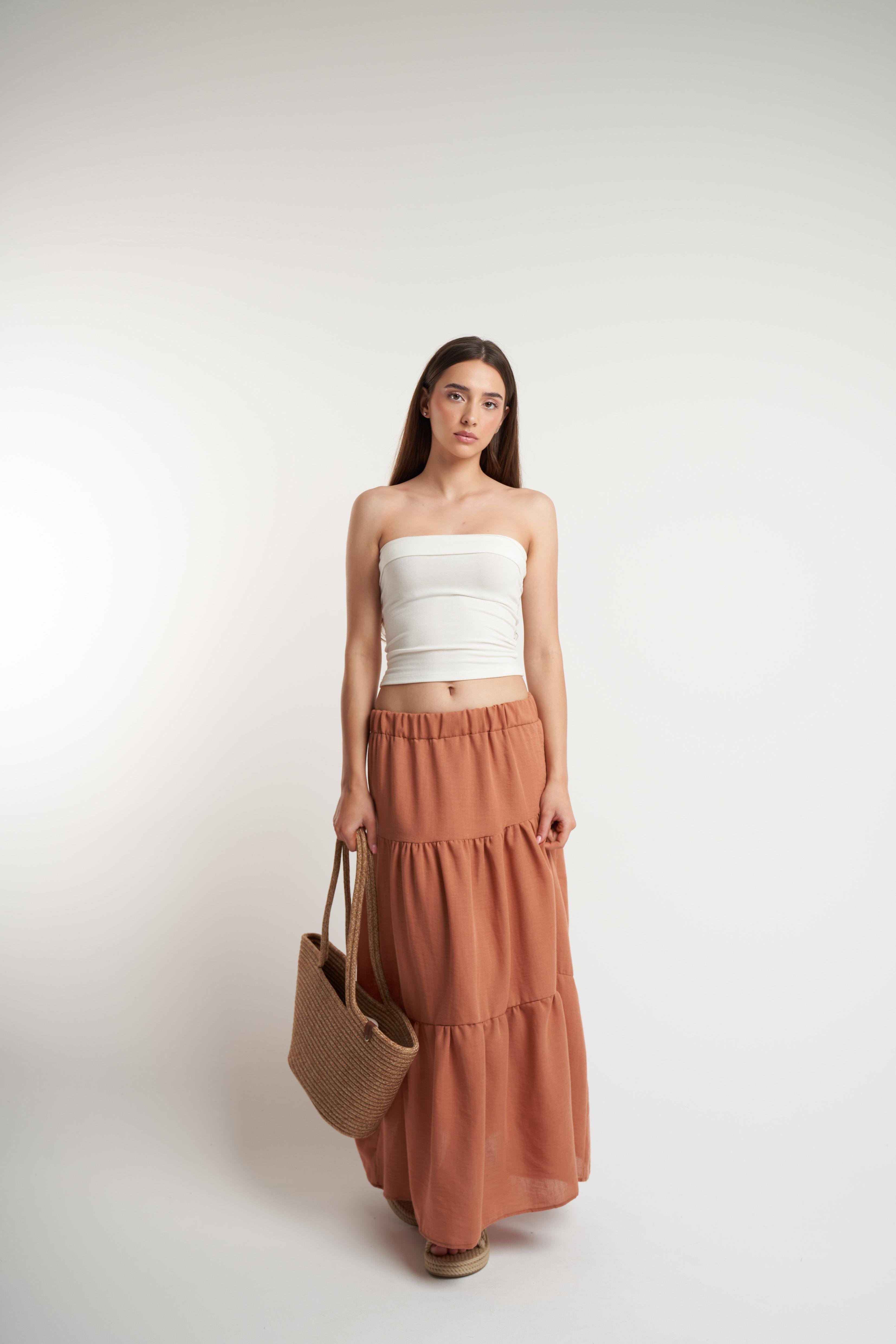 Bel Lastik Ayrobin Uzun Etek Turuncu