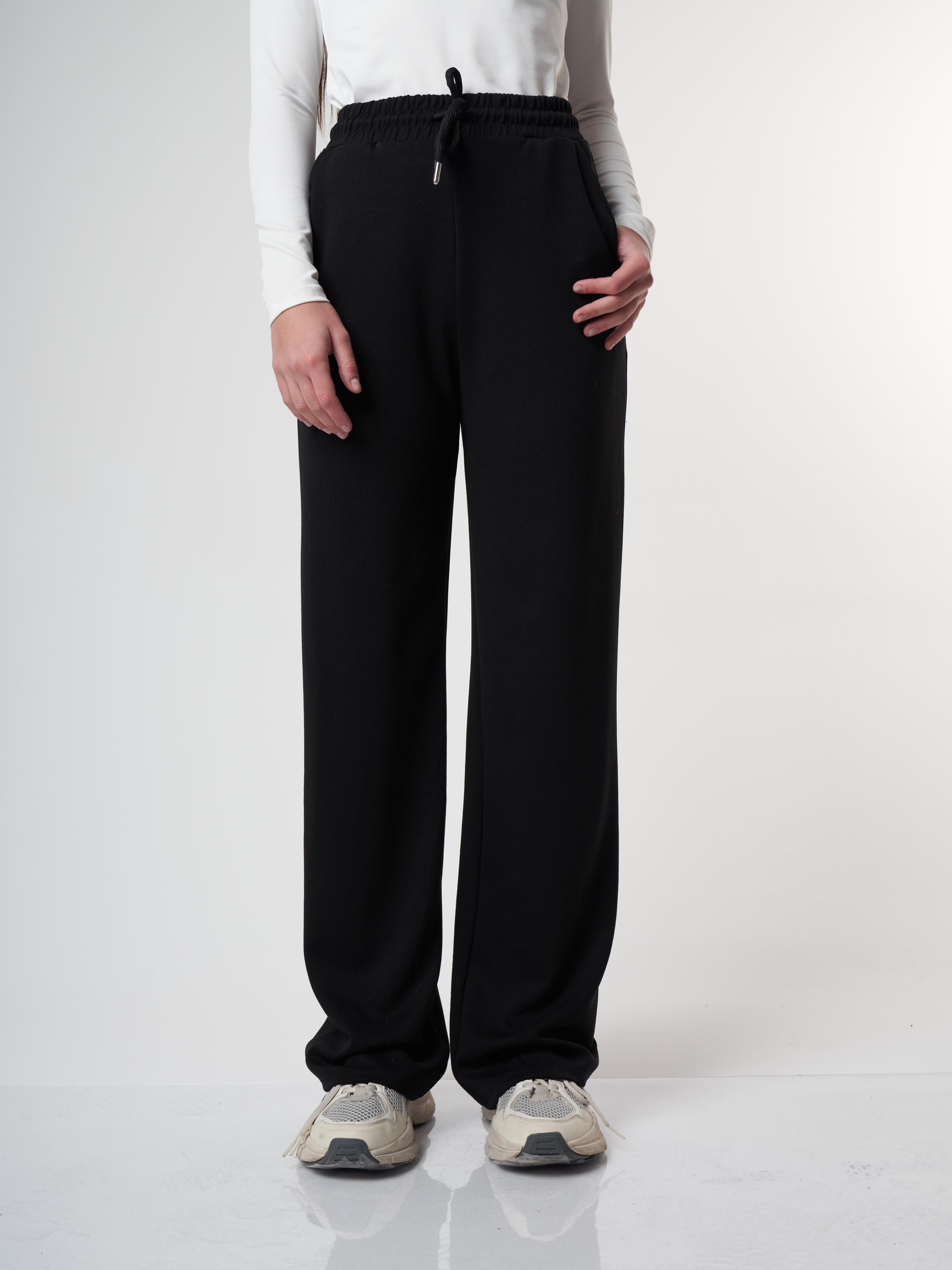 Bel Lastik Bol Paça Modal Pantolon Siyah