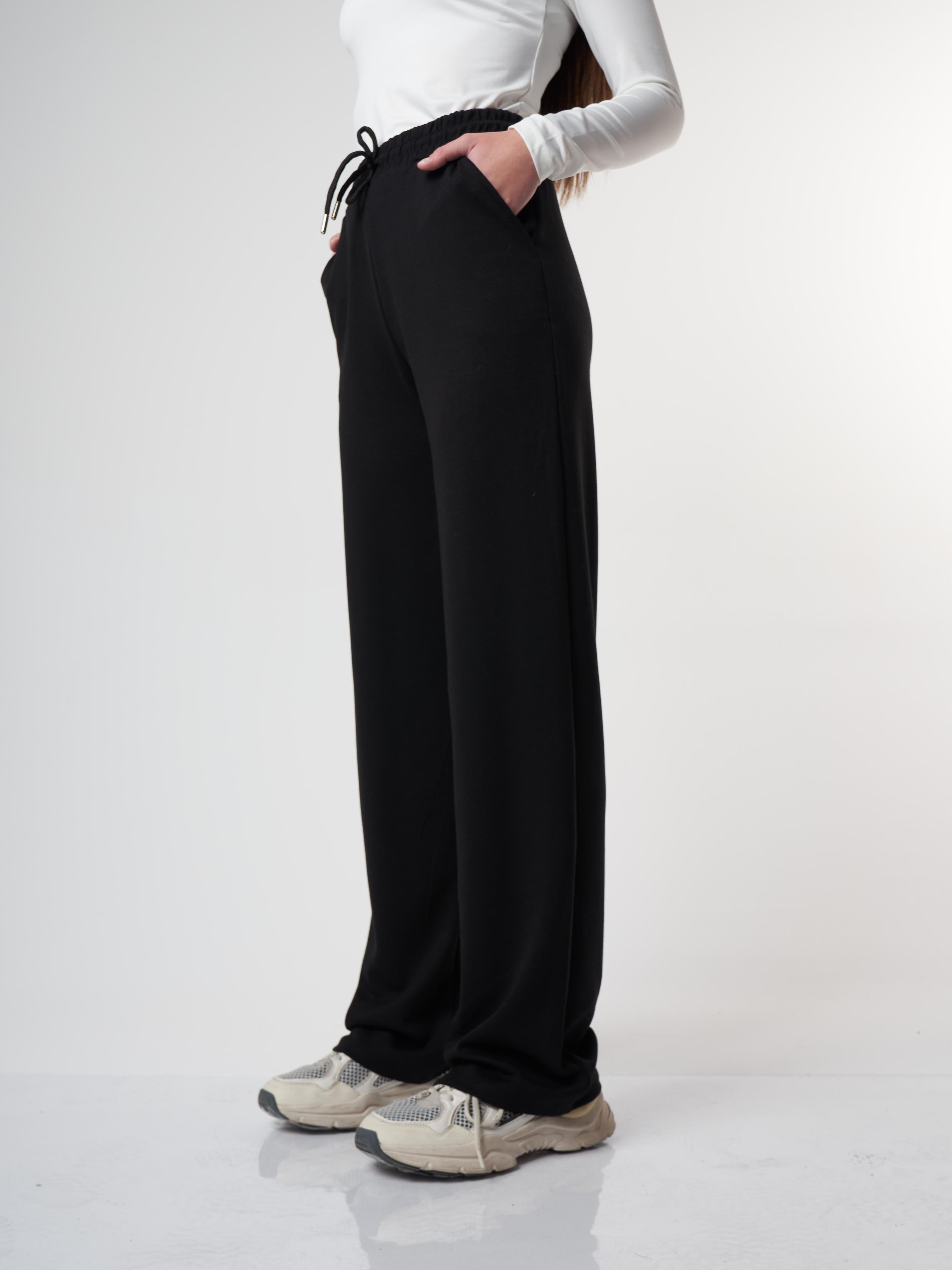 Bel Lastik Bol Paça Modal Pantolon Siyah