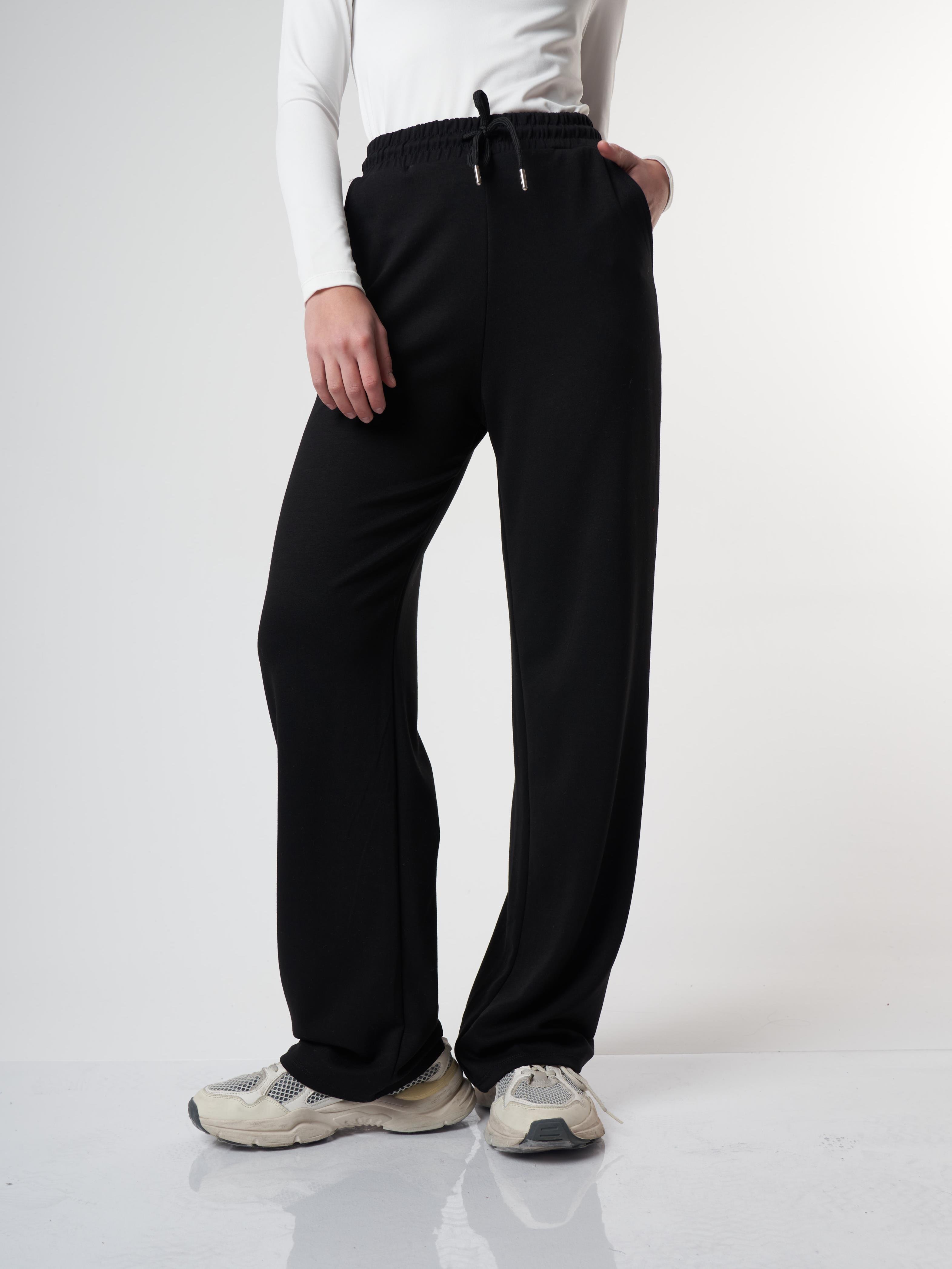 Bel Lastik Bol Paça Modal Pantolon Siyah