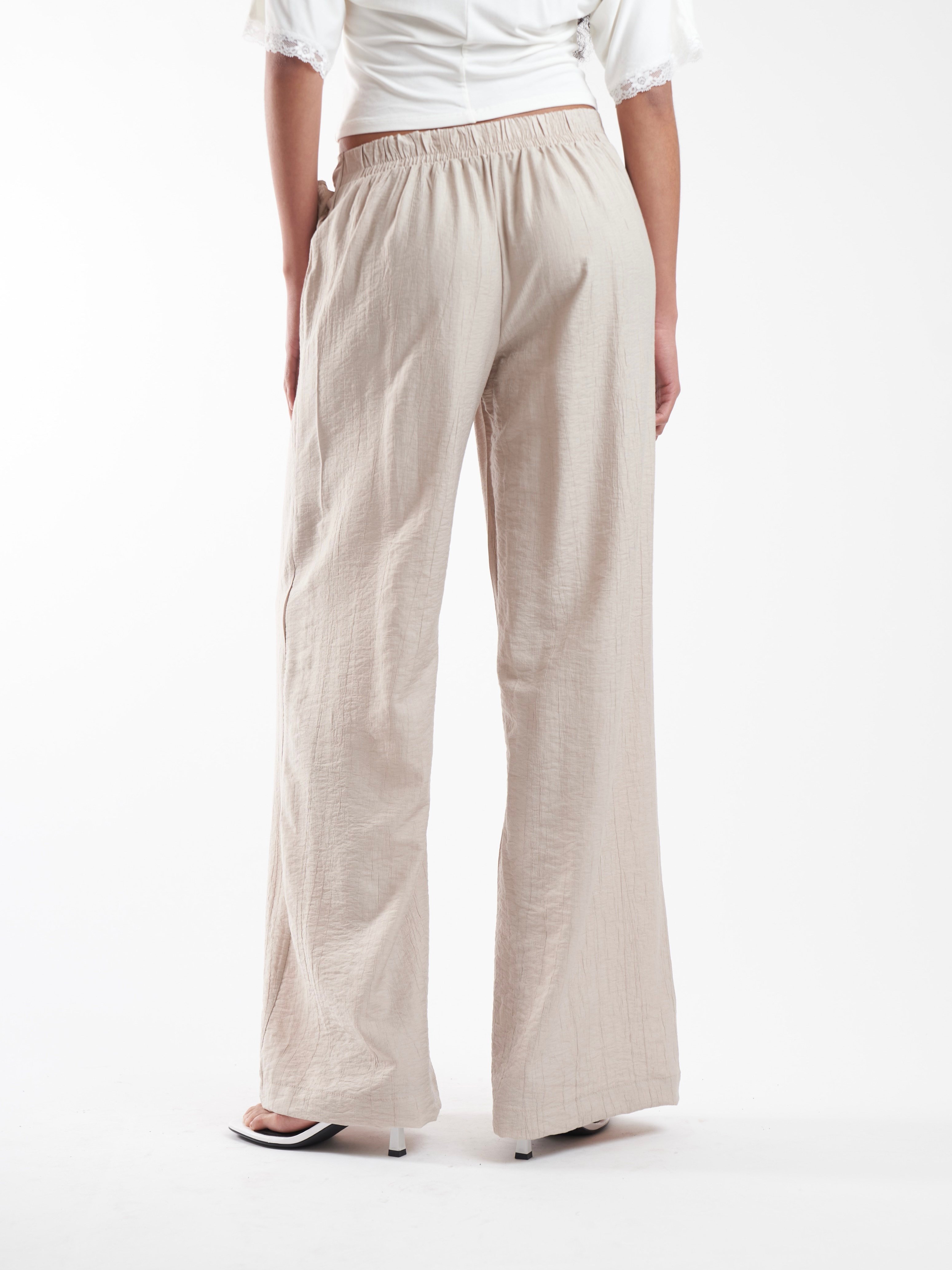 Bel Lastik Bol Paça Pantolon Bej