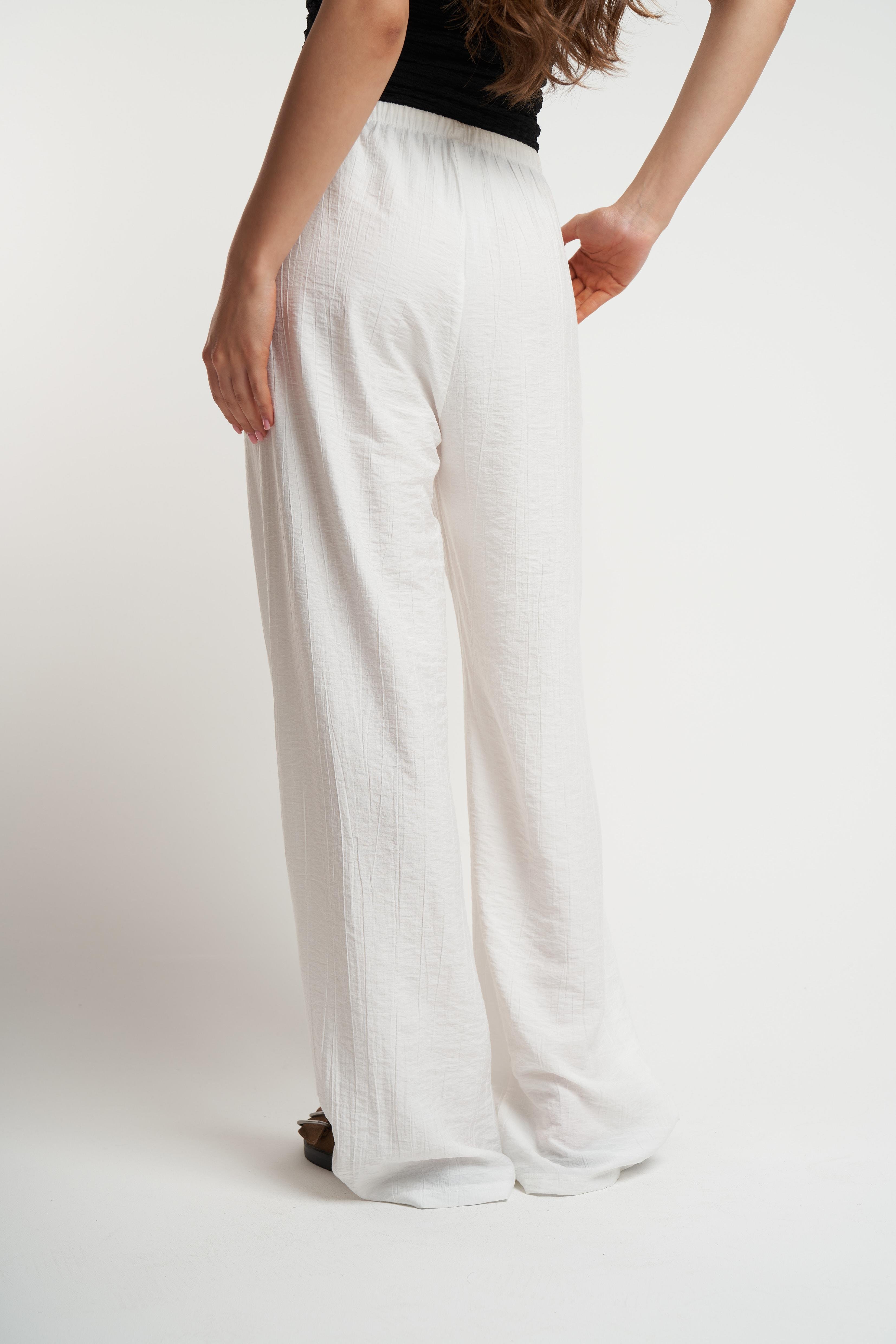 Bel Lastik Bol Paça Pantolon Ekru