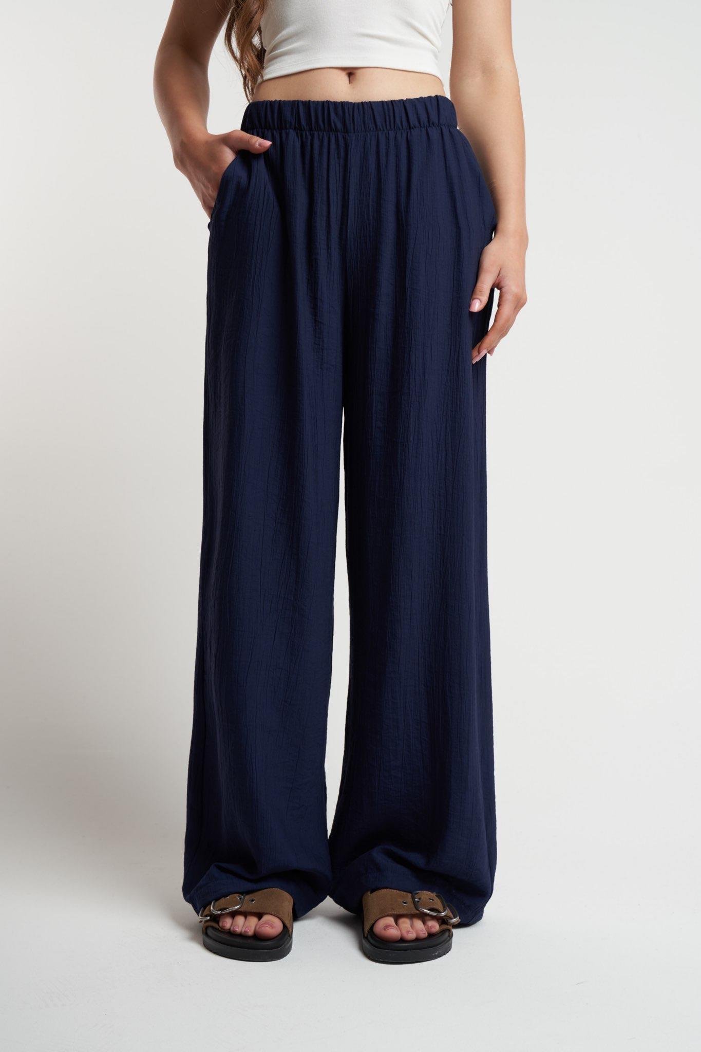 Bel Lastik Bol Paça Pantolon Lacivert