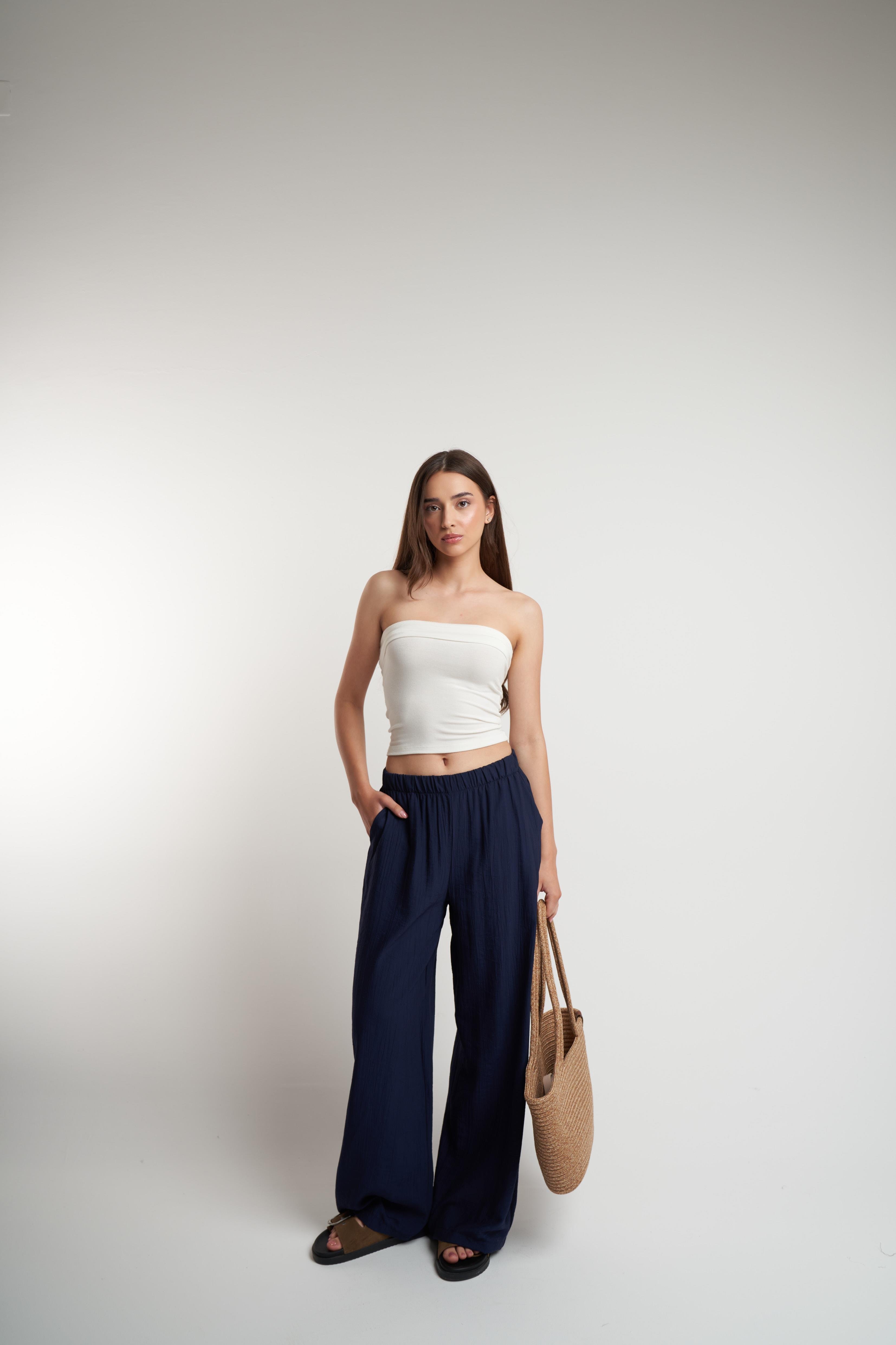 Bel Lastik Bol Paça Pantolon Lacivert