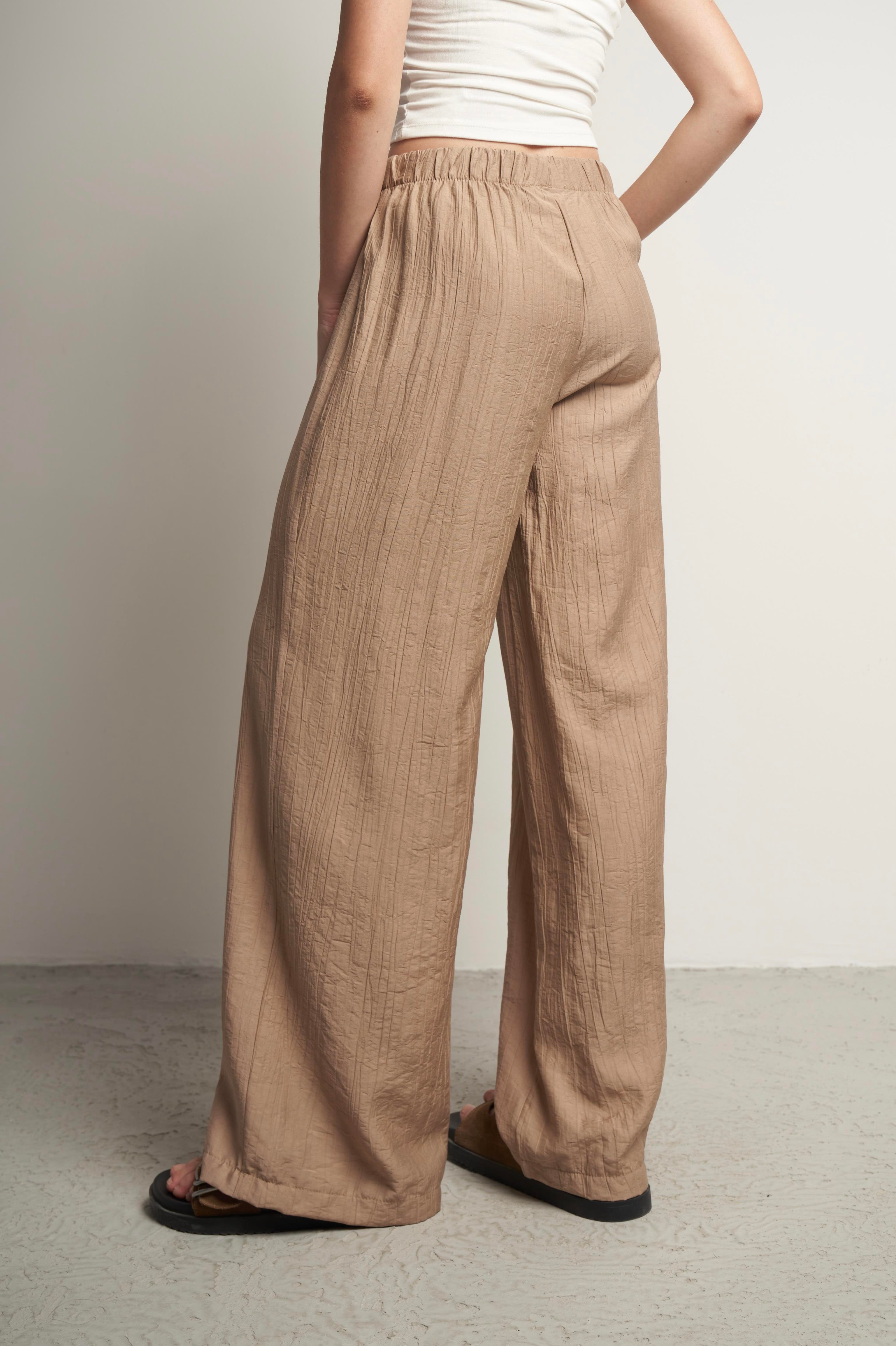 Bel Lastik Bol Paça Pantolon Latte