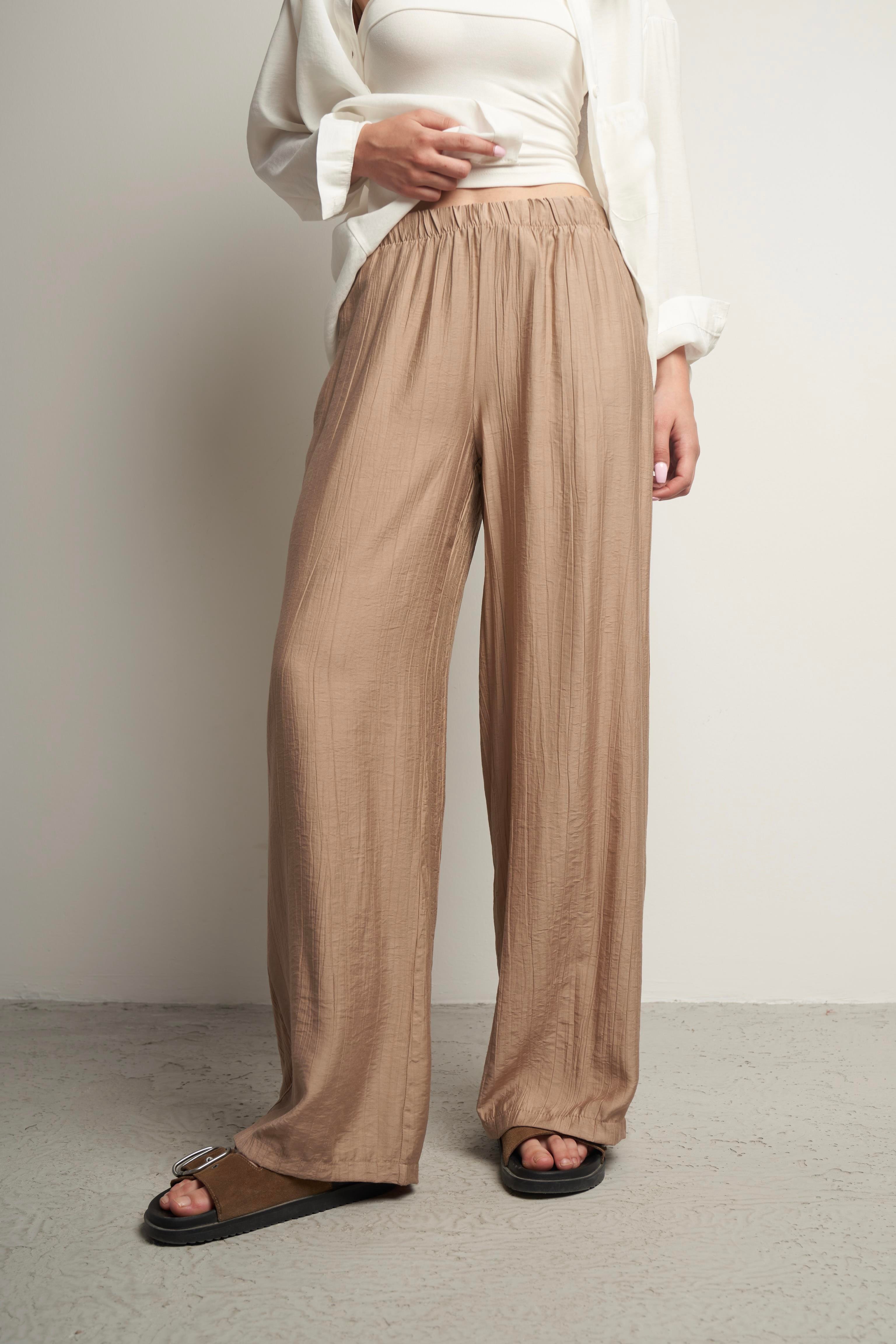 Bel Lastik Bol Paça Pantolon Latte