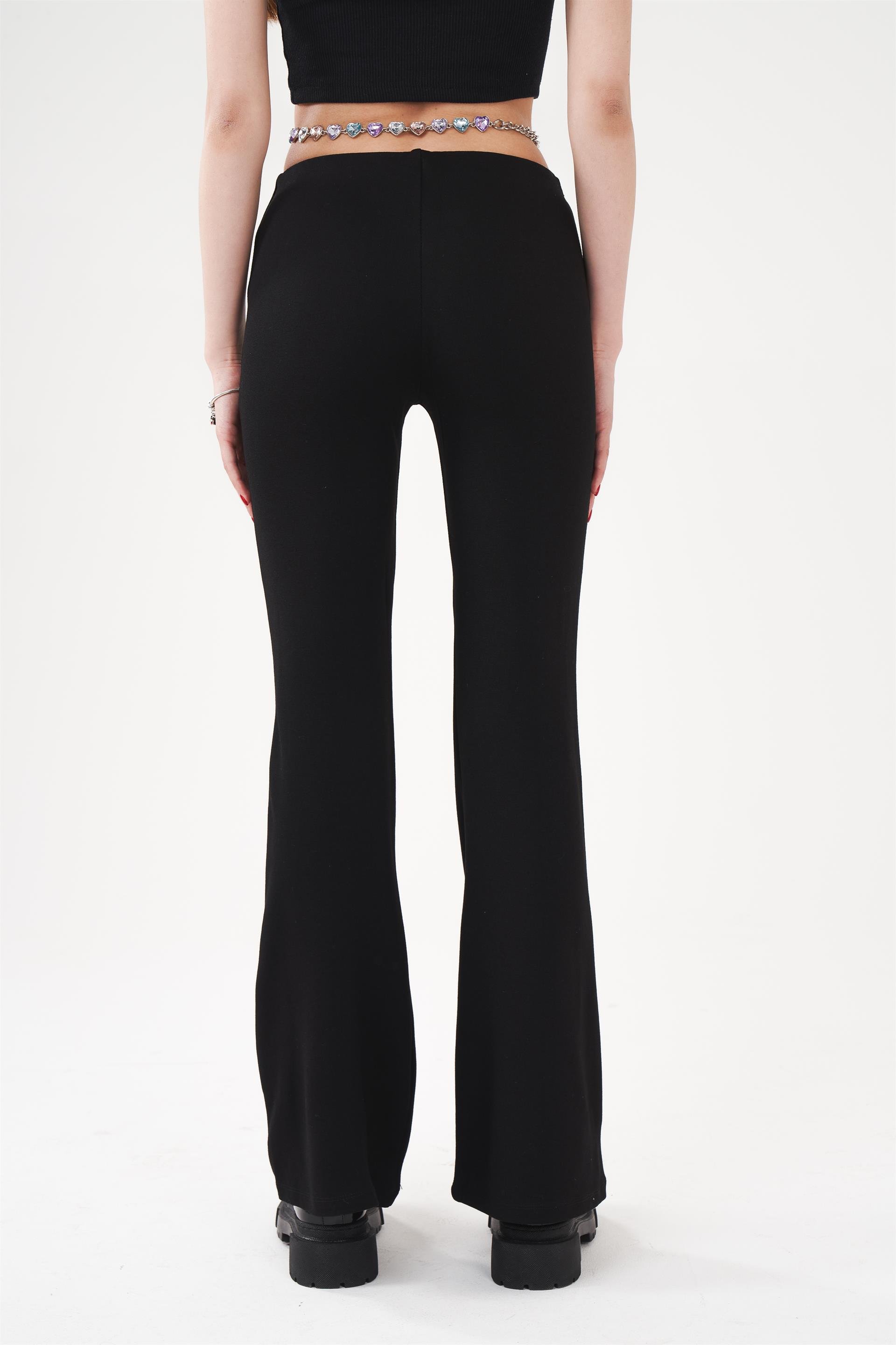 Bel Lastik Çelikli Kumaş İspanyol Paça Pantolon