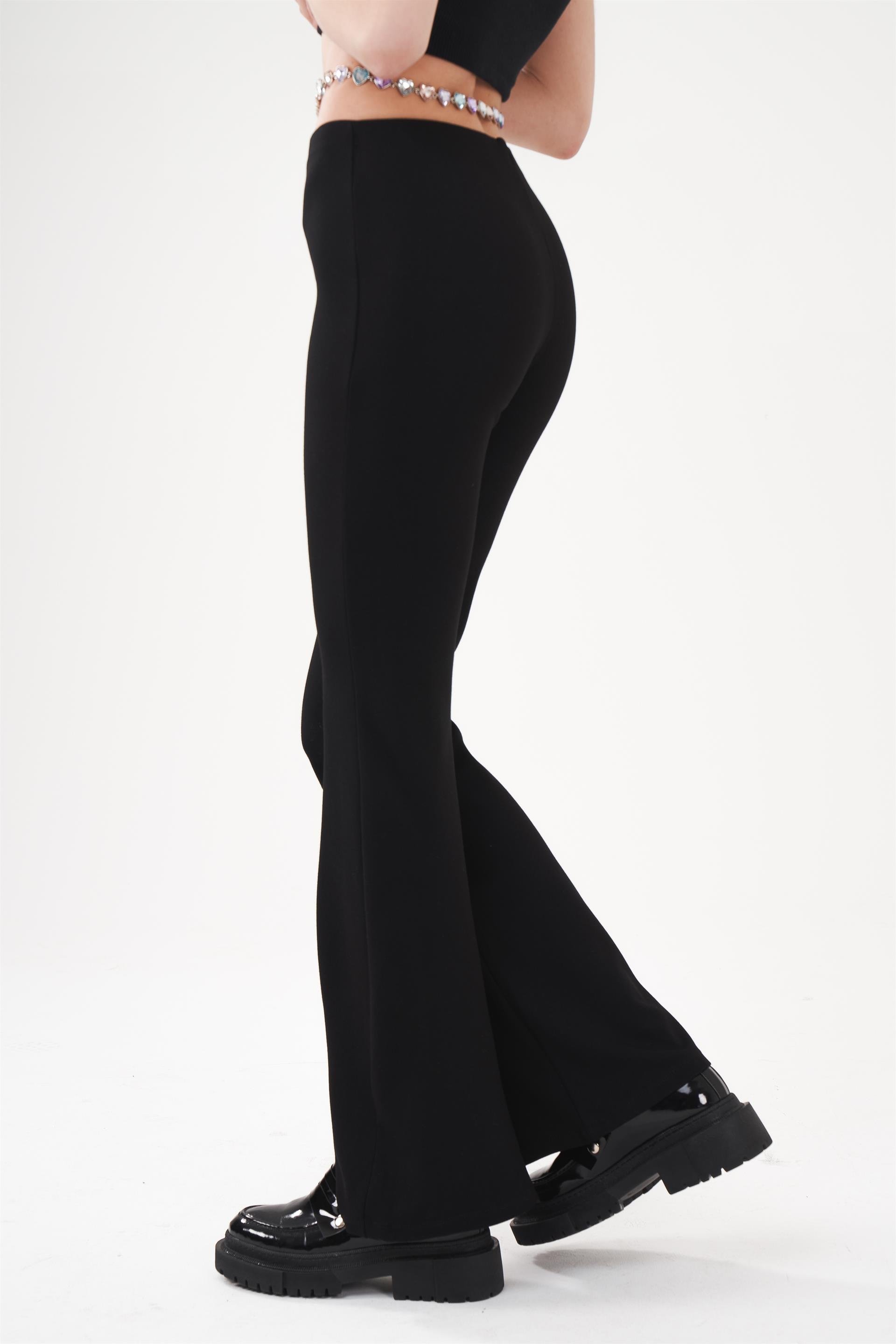 Bel Lastik Çelikli Kumaş İspanyol Paça Pantolon