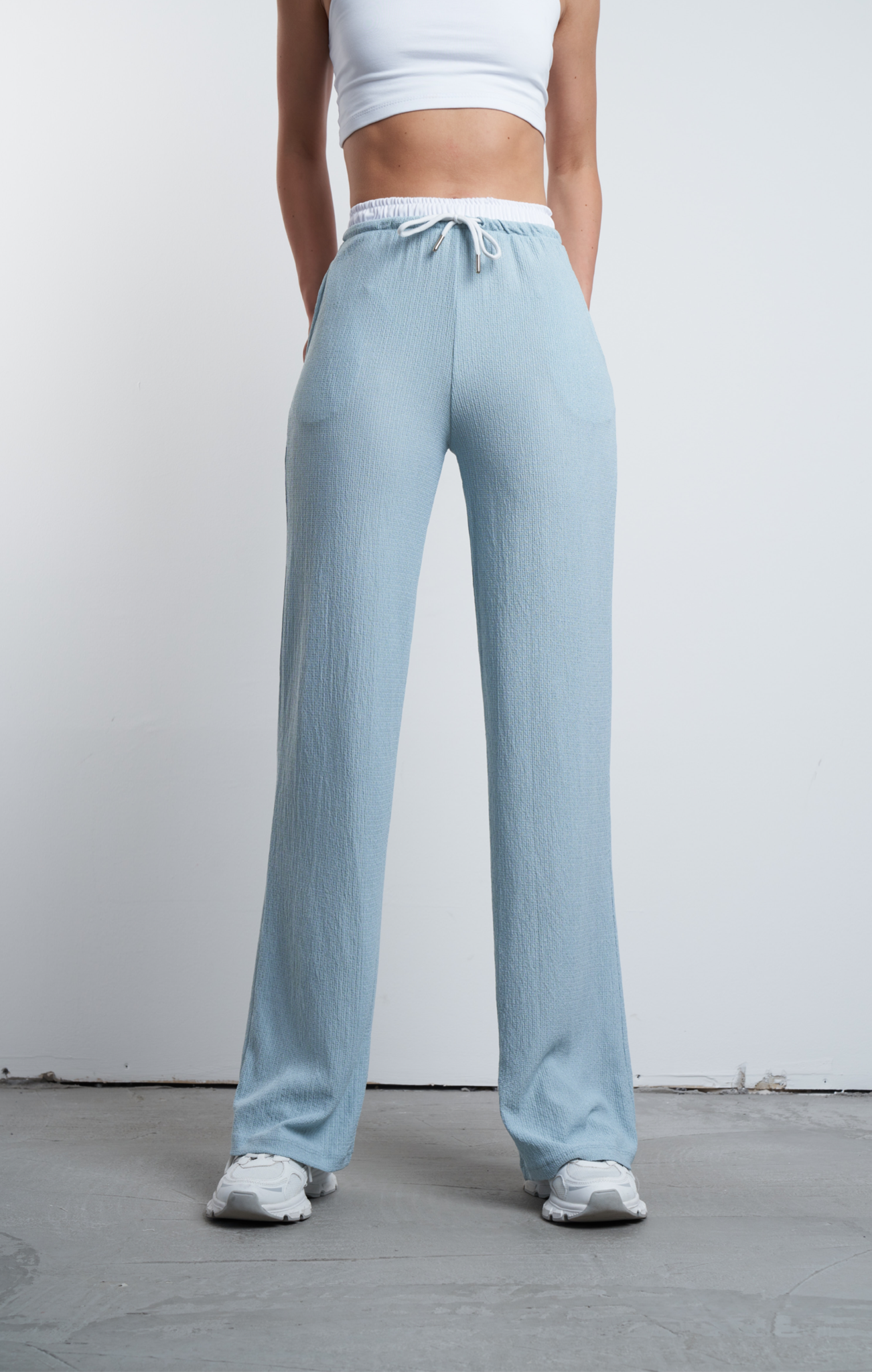 Bel Lastik Detaylı Bol Paça Pantolon Mint Yeşil