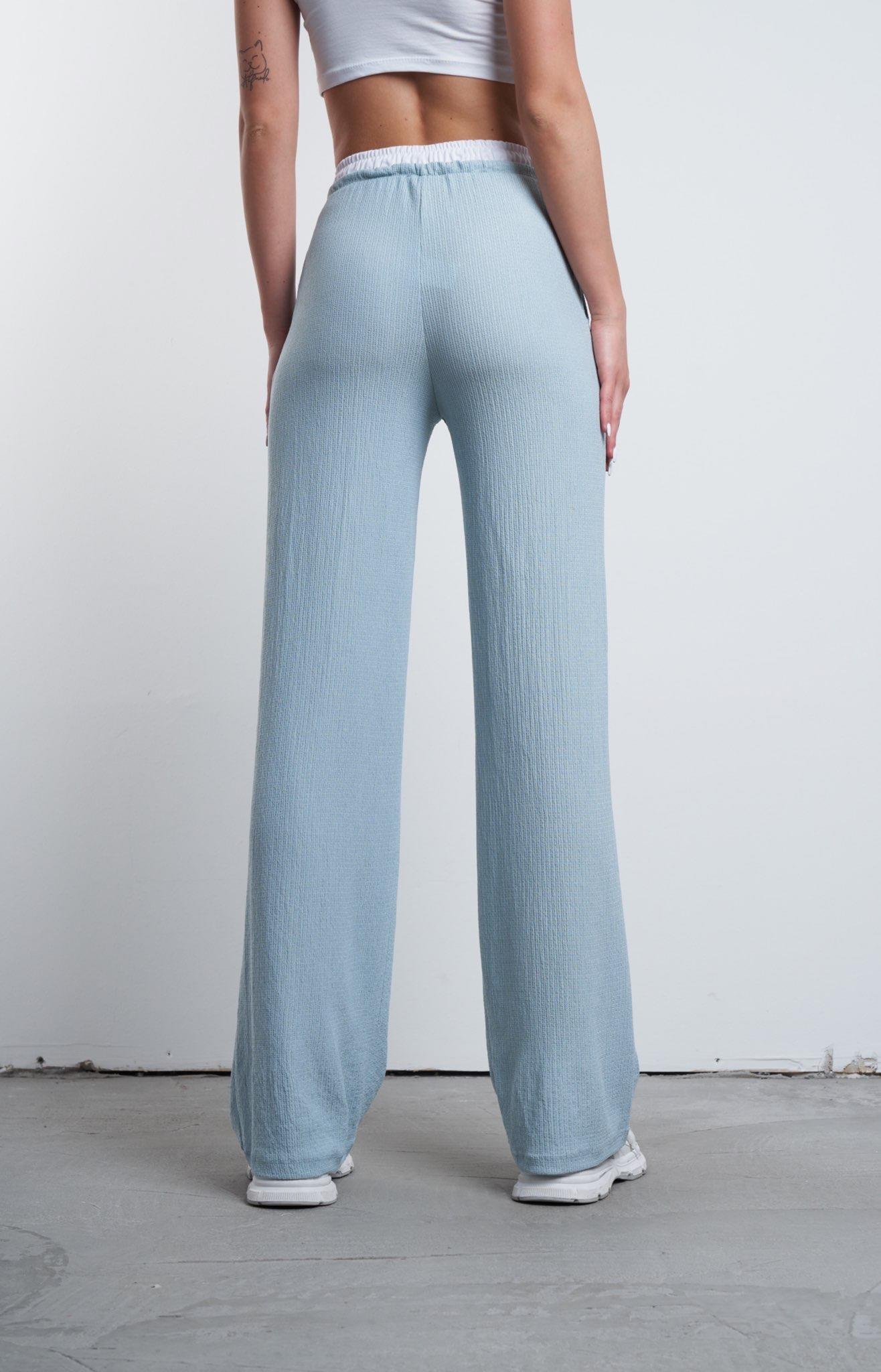 Bel Lastik Detaylı Bol Paça Pantolon Mint Yeşil