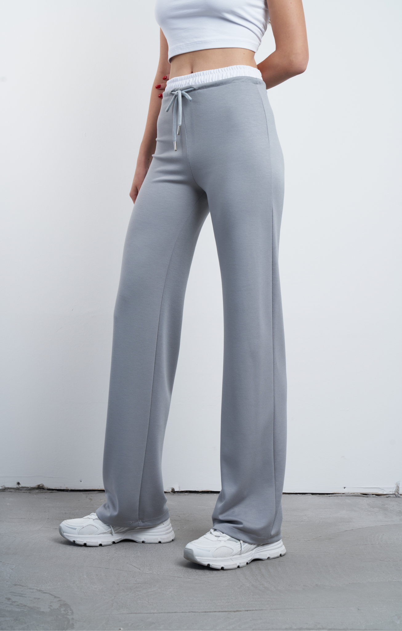 Bel Lastik Detaylı Pantolon Gri