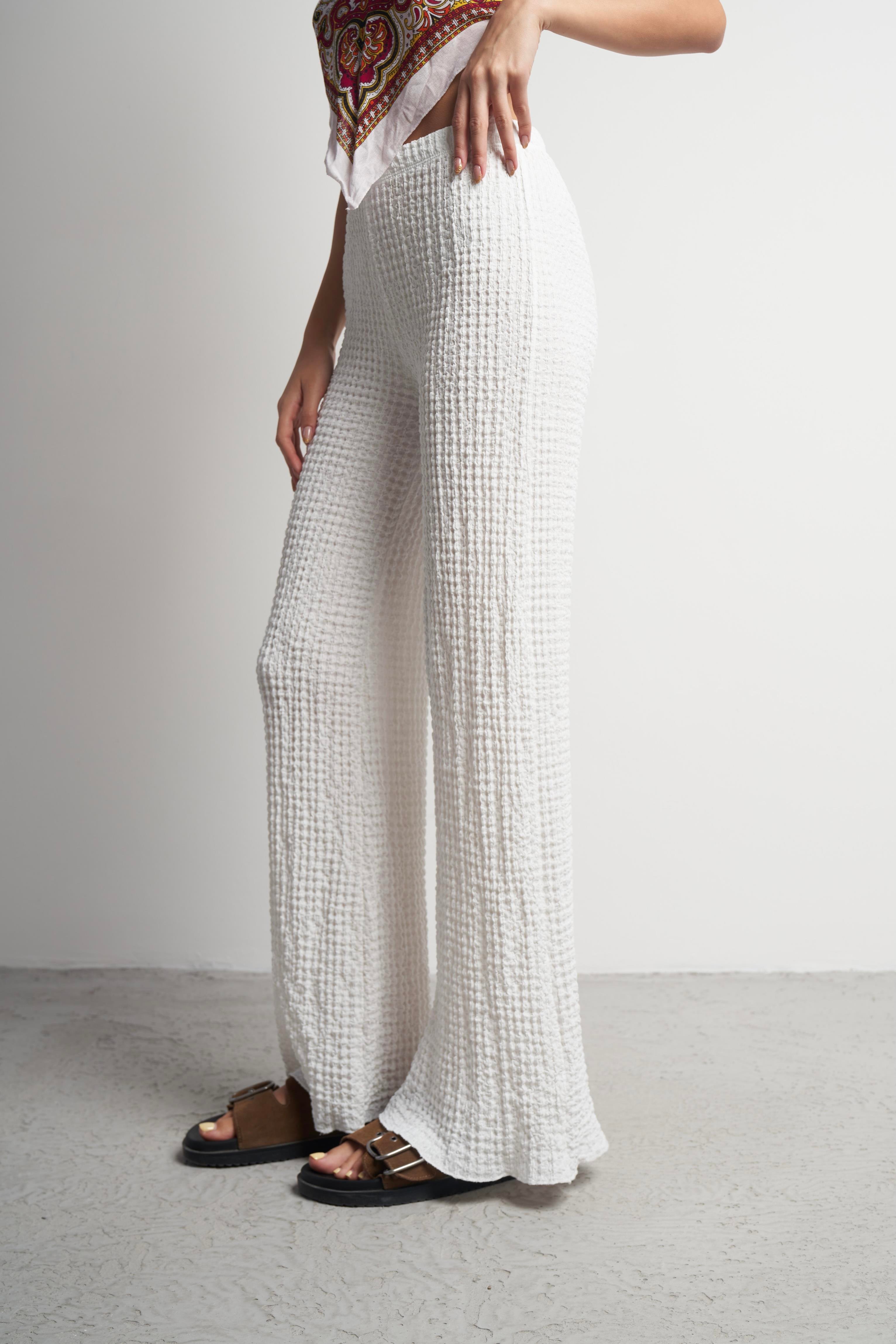 Bel Lastik Gofre Bol Paça Pantolon Ekru