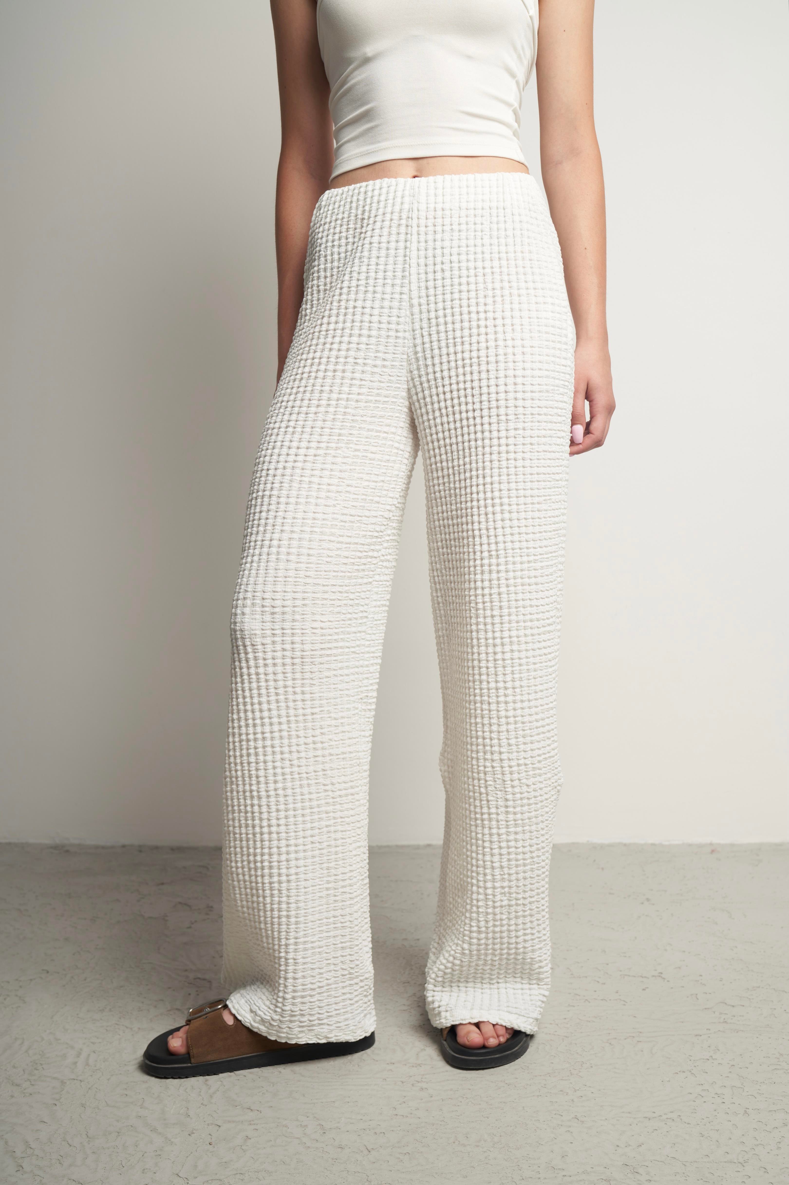 Bel Lastik Gofre Bol Paça Pantolon Ekru