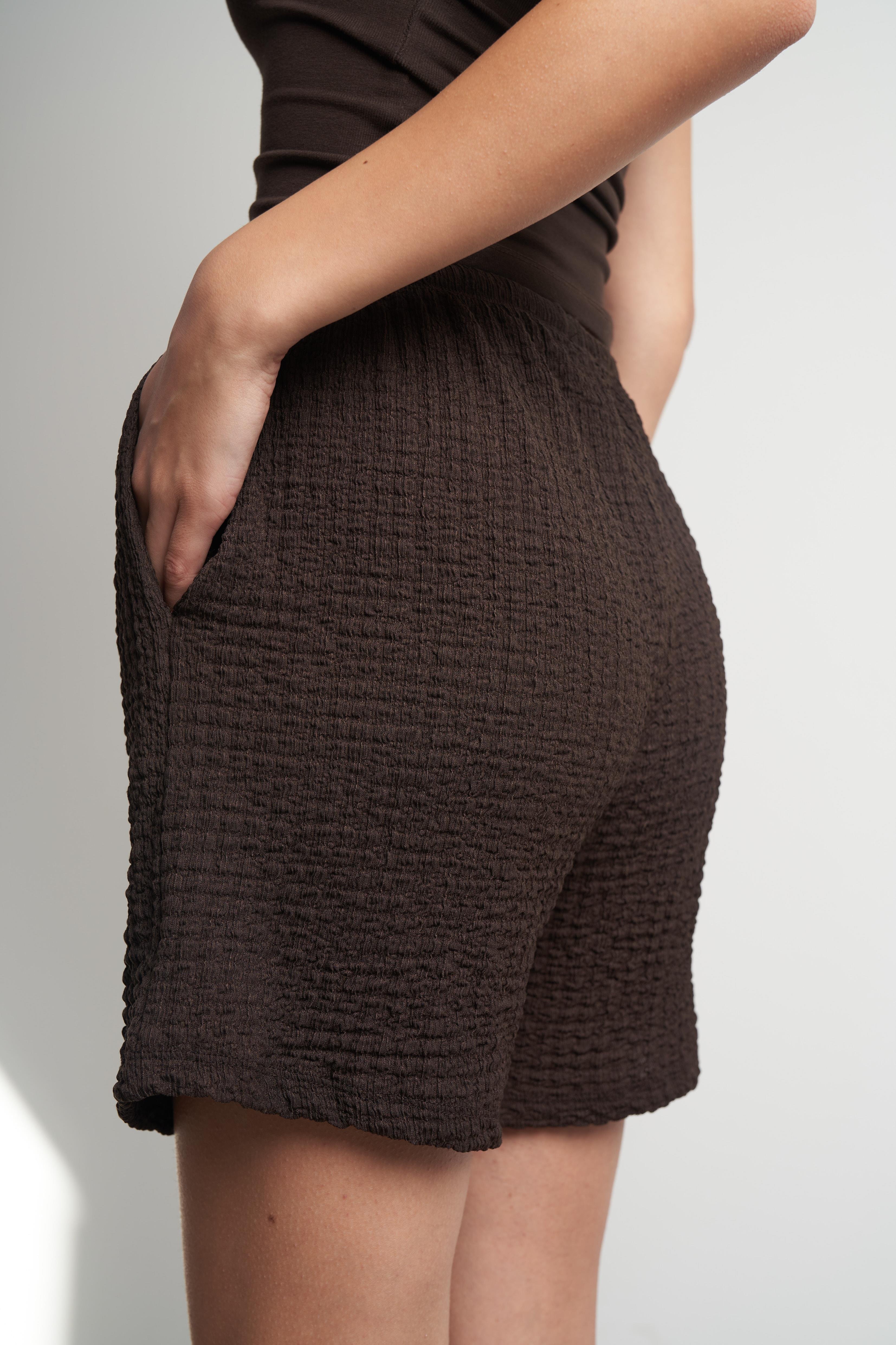 Bel Lastik Rasel Kısa Şort Kahve