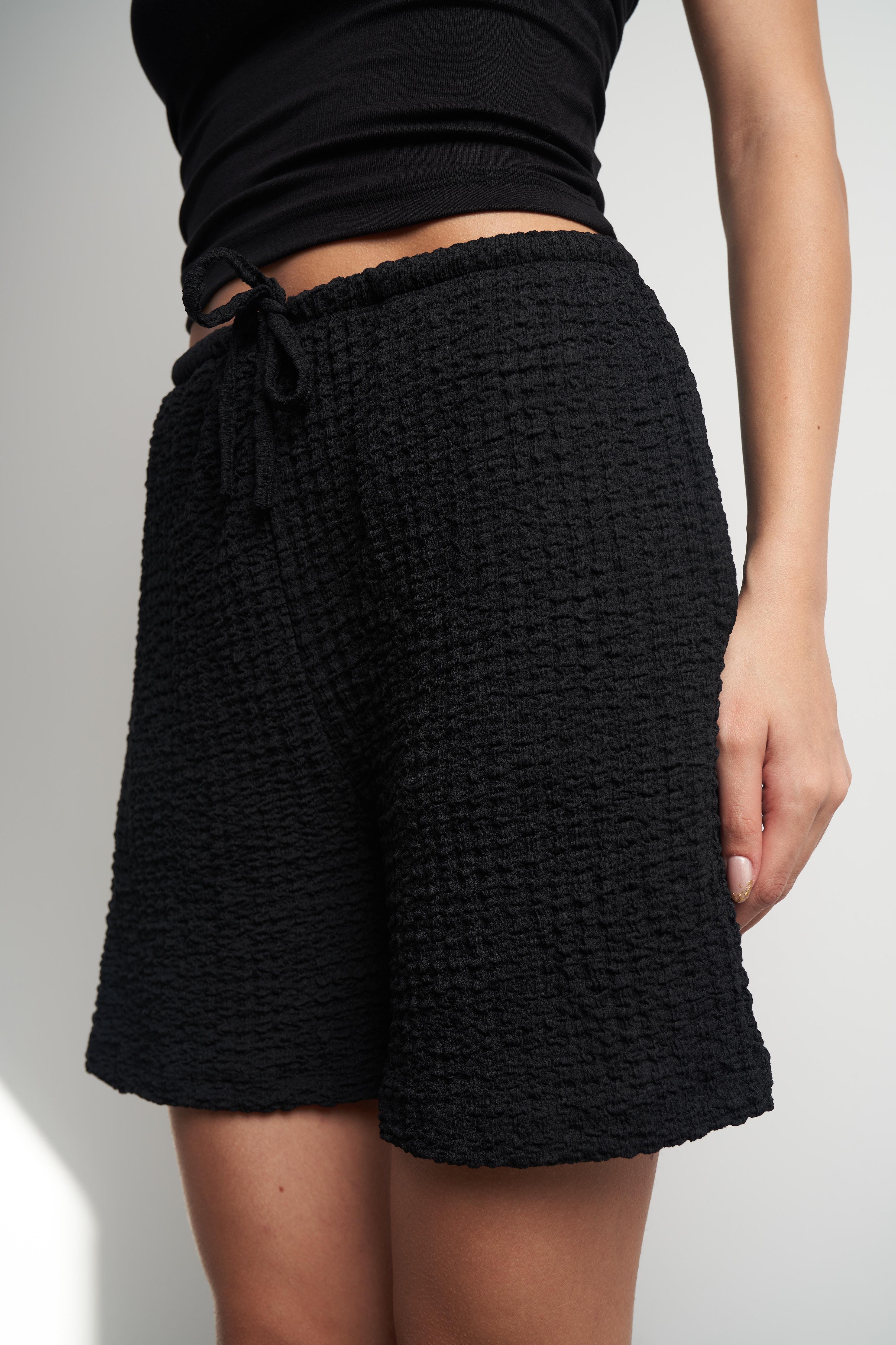 Bel Lastik Rasel Kısa Şort Siyah