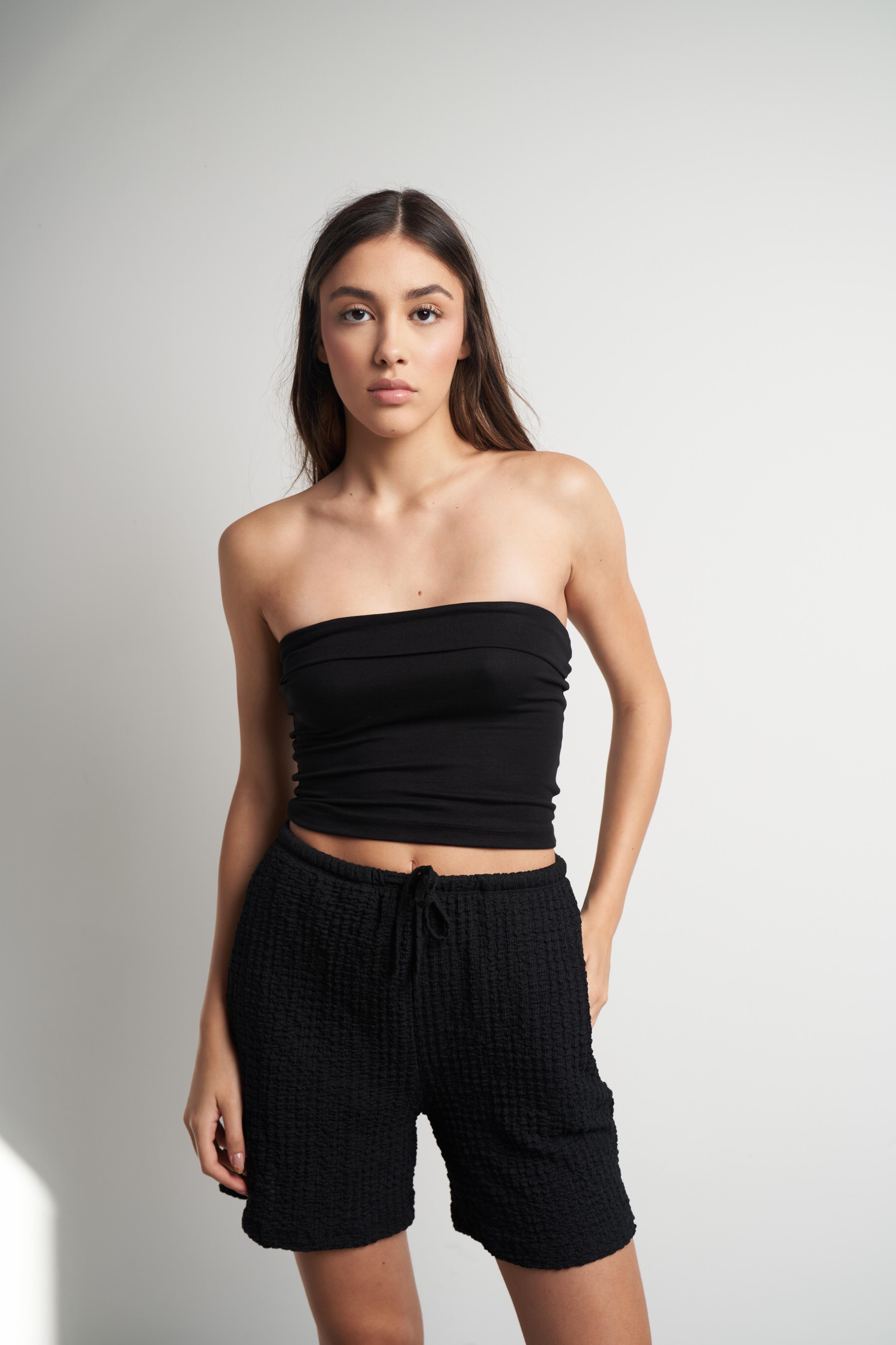 Bel Lastik Rasel Kısa Şort Siyah