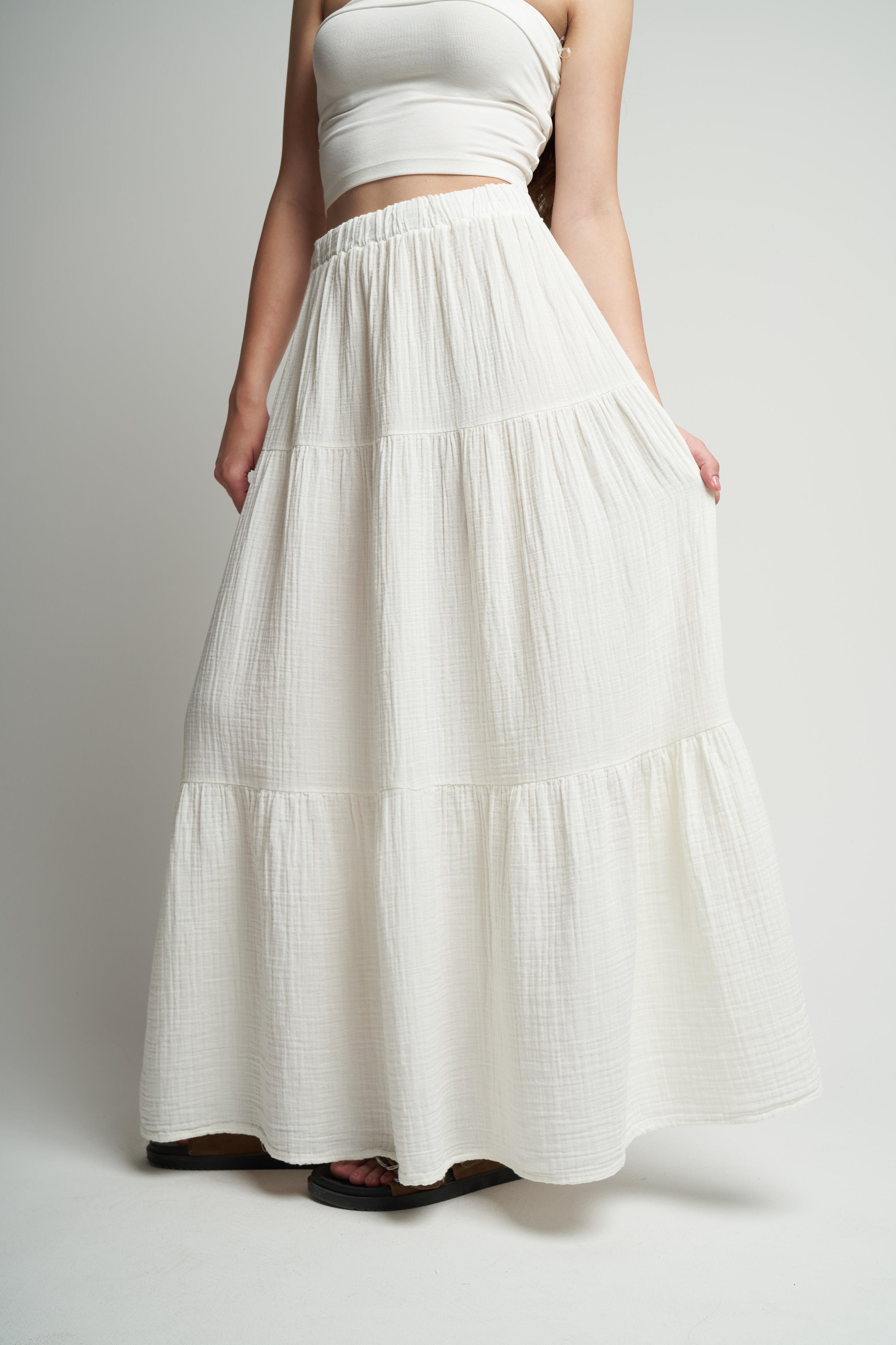 Bel Lastik Uzun Etek Ekru