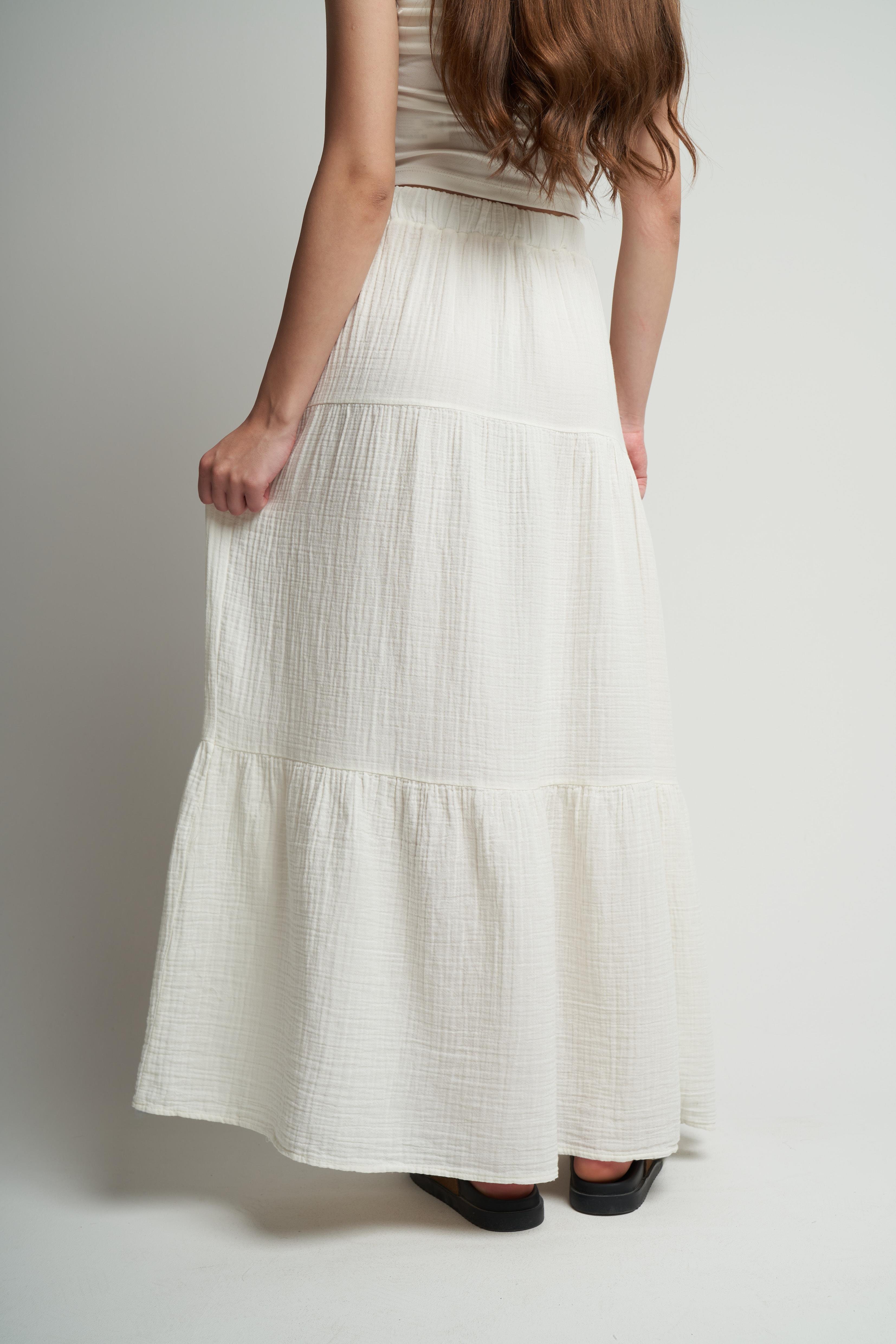 Bel Lastik Uzun Etek Ekru