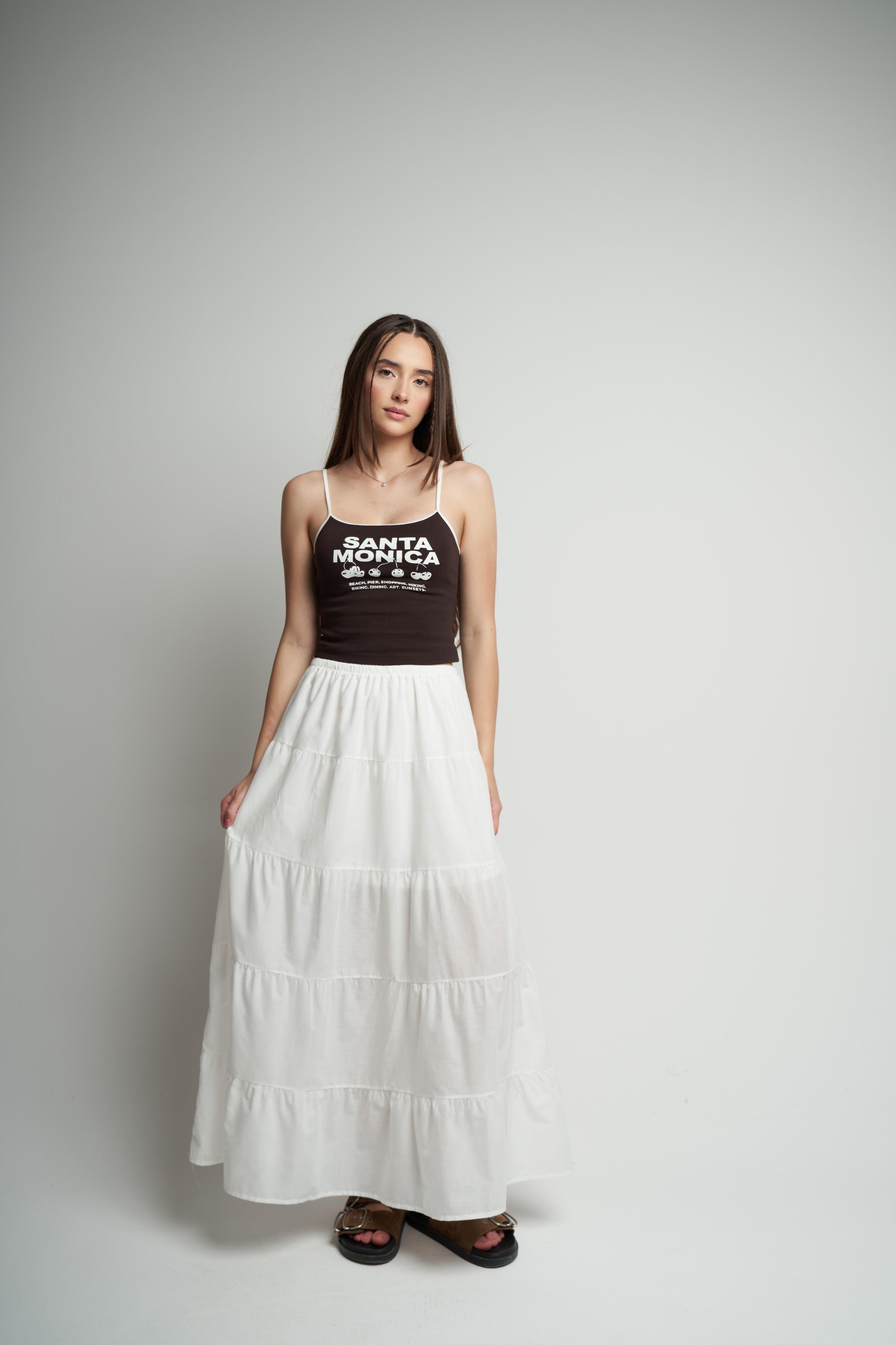 Bel Lastik Uzun Etek Ekru