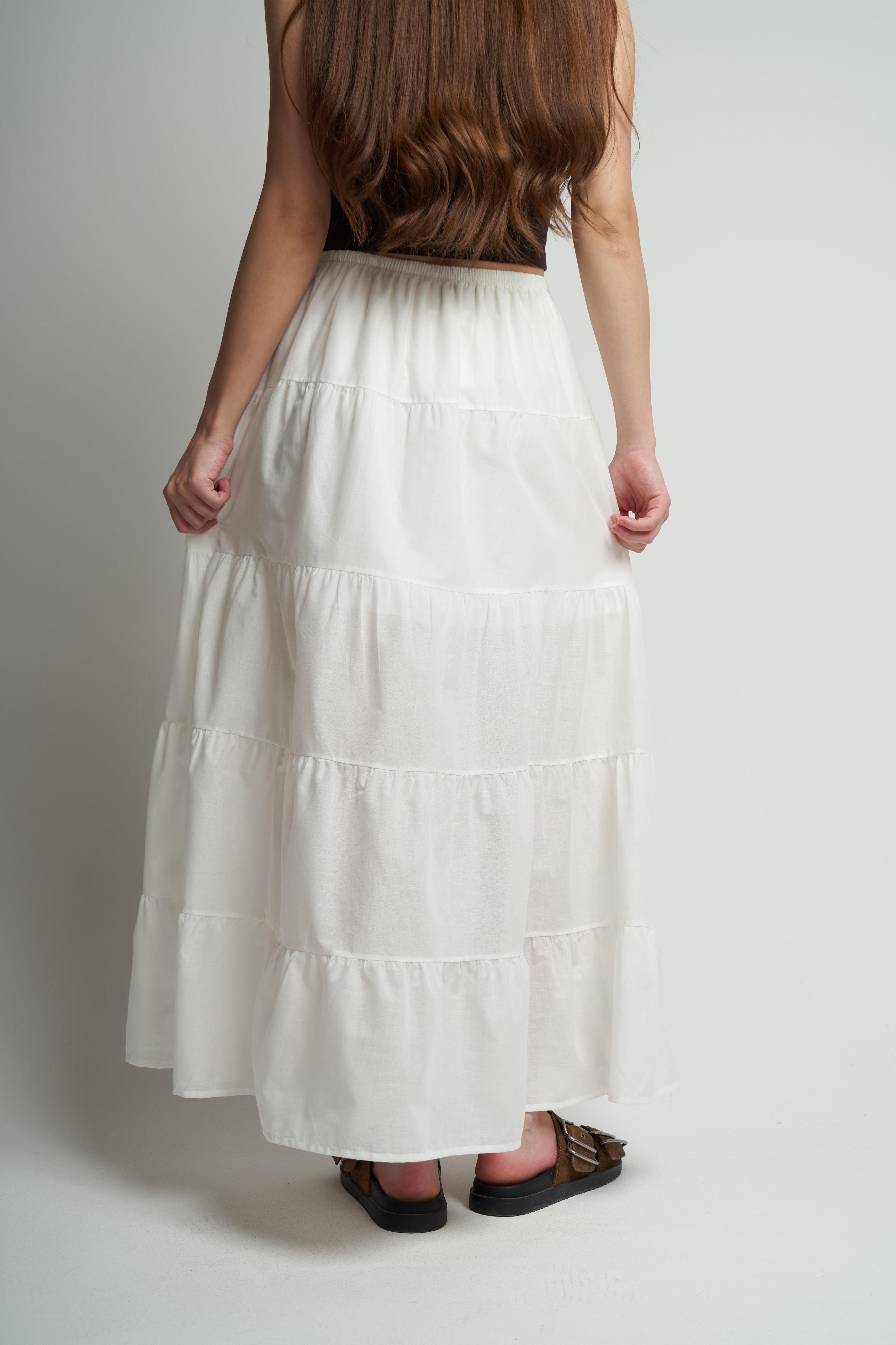 Bel Lastik Uzun Etek Ekru