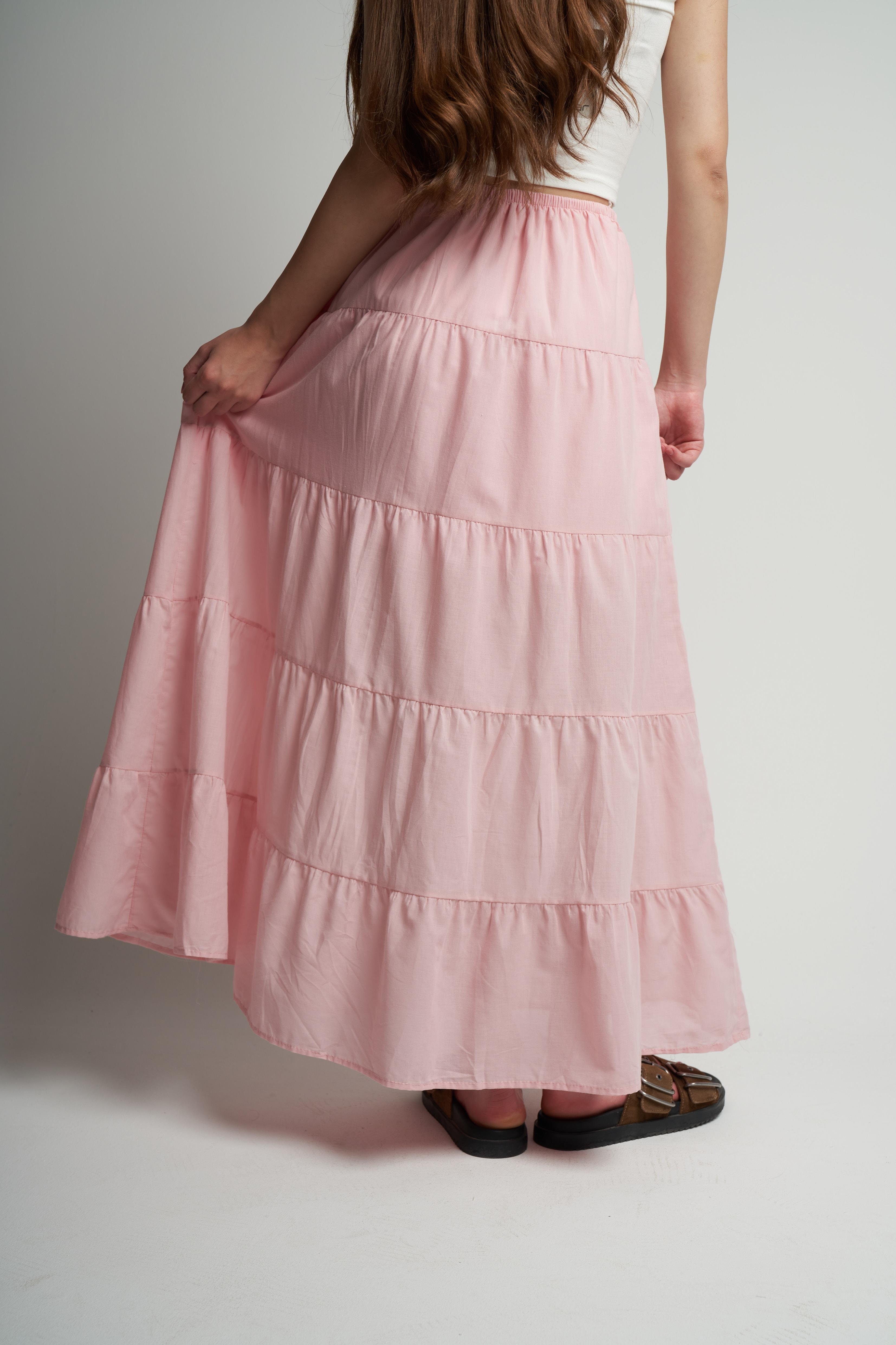 Bel Lastik Uzun Etek Pudra