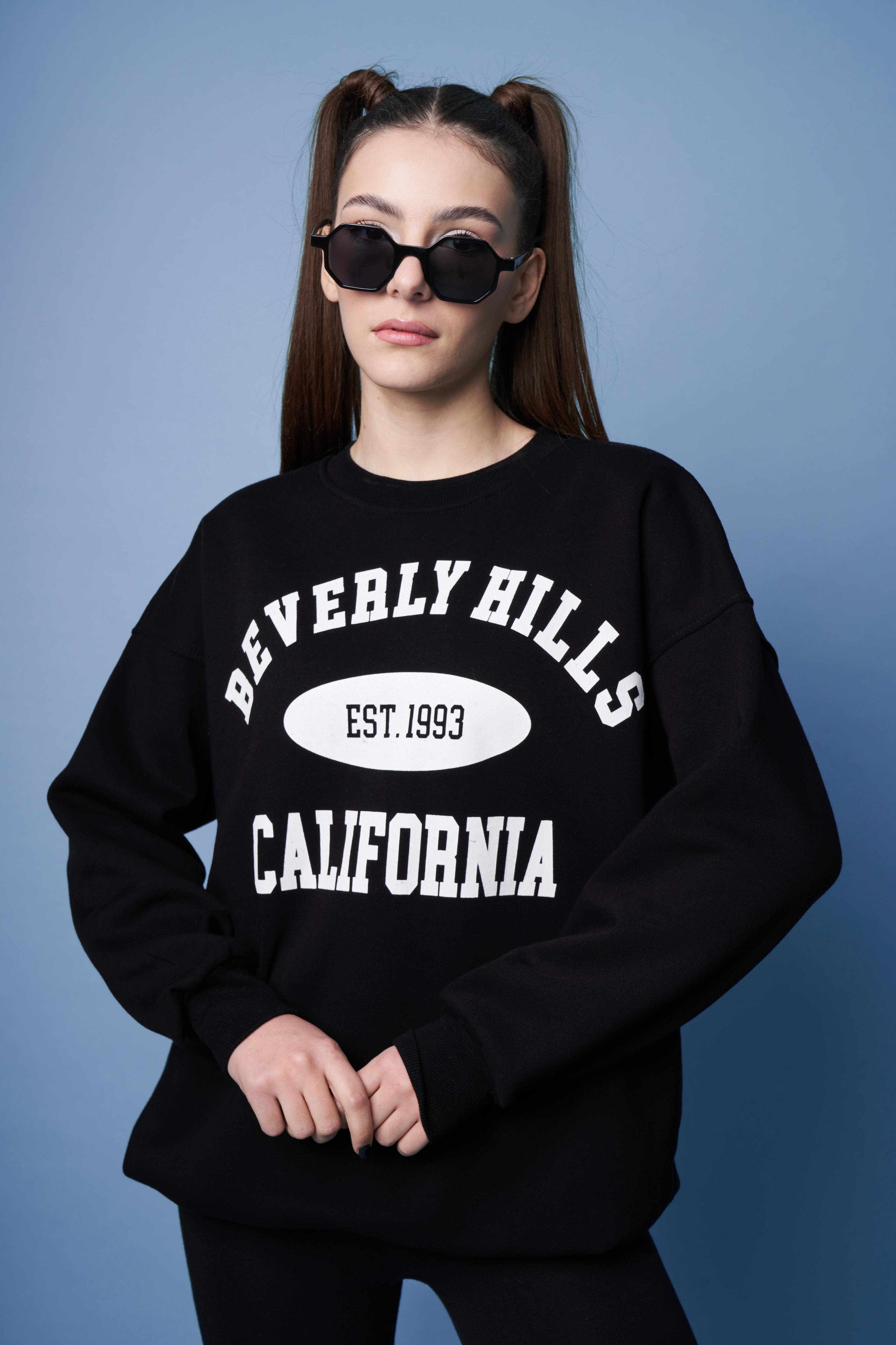 Beverly Hills Baskılı Sweatshirt Siyah