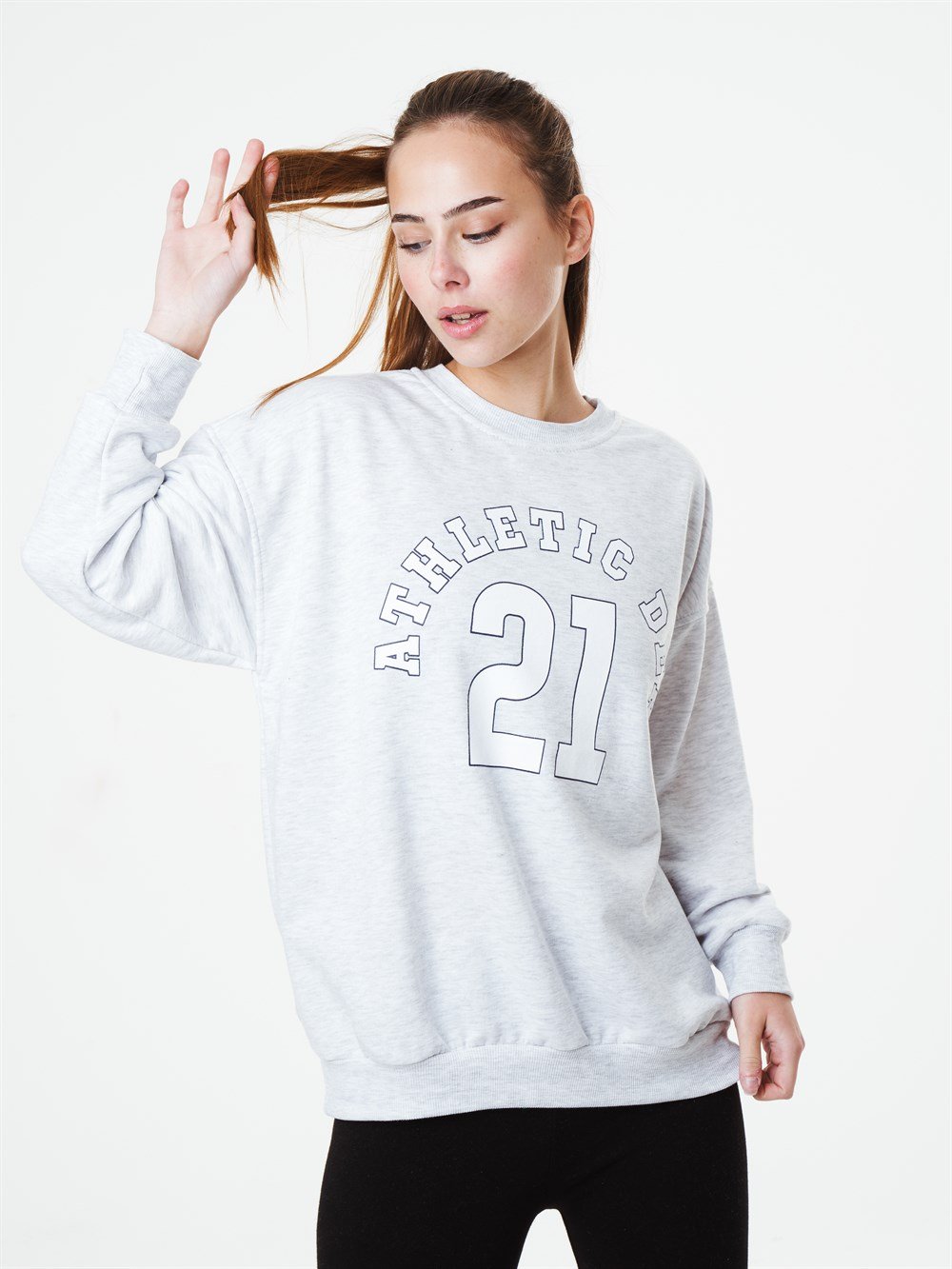 Bisiklet Yaka Athletic Yazı Baskılı Sweatshirt