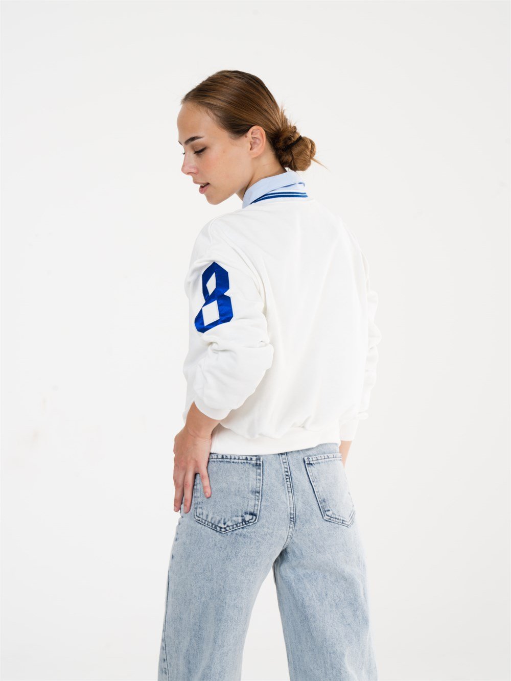 Bisiklet Yaka Atlanta Yazı Baskılı Kısa Sweatshirt