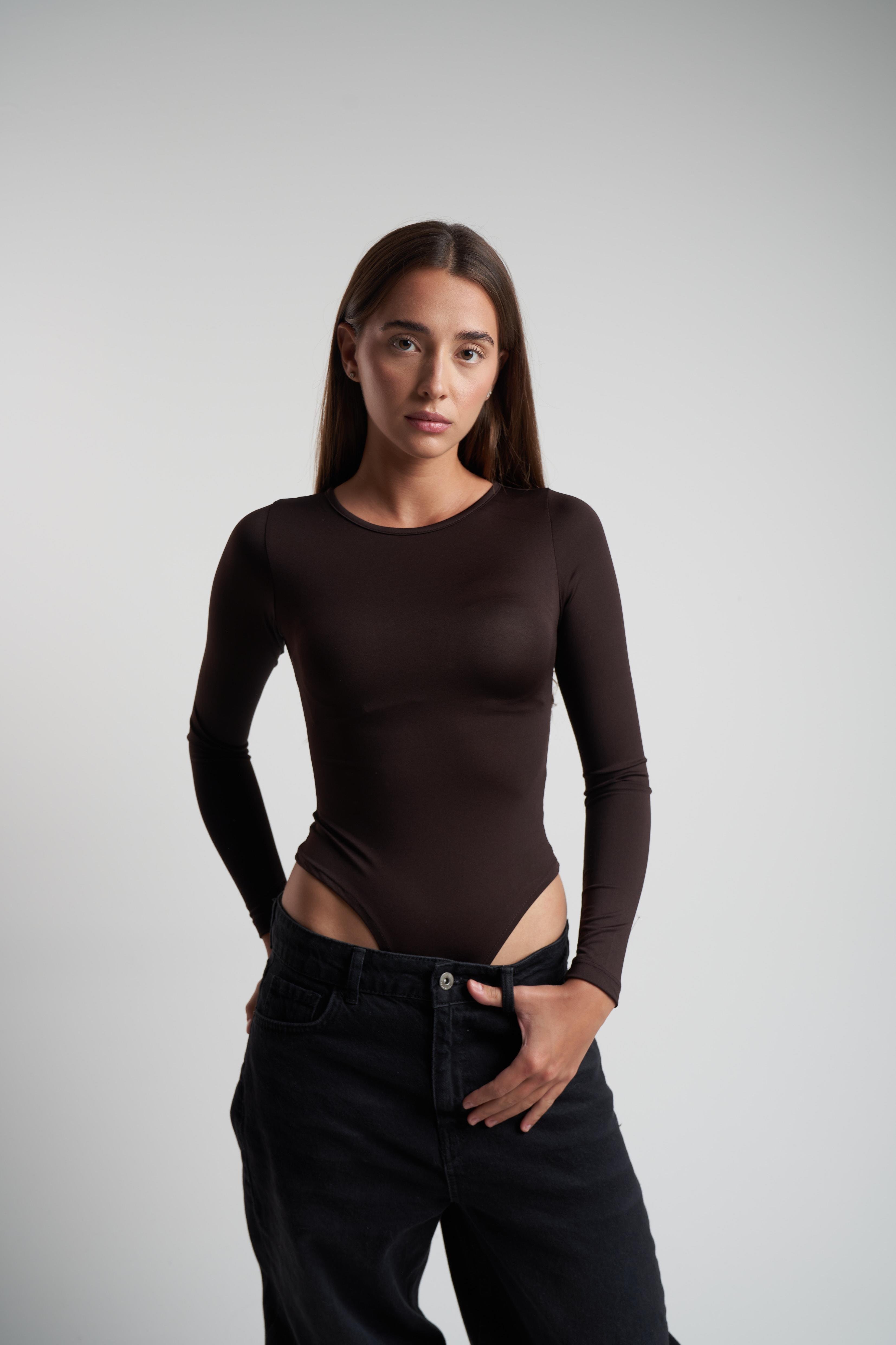 Bisiklet Yaka Basic Bodysuit Kahve