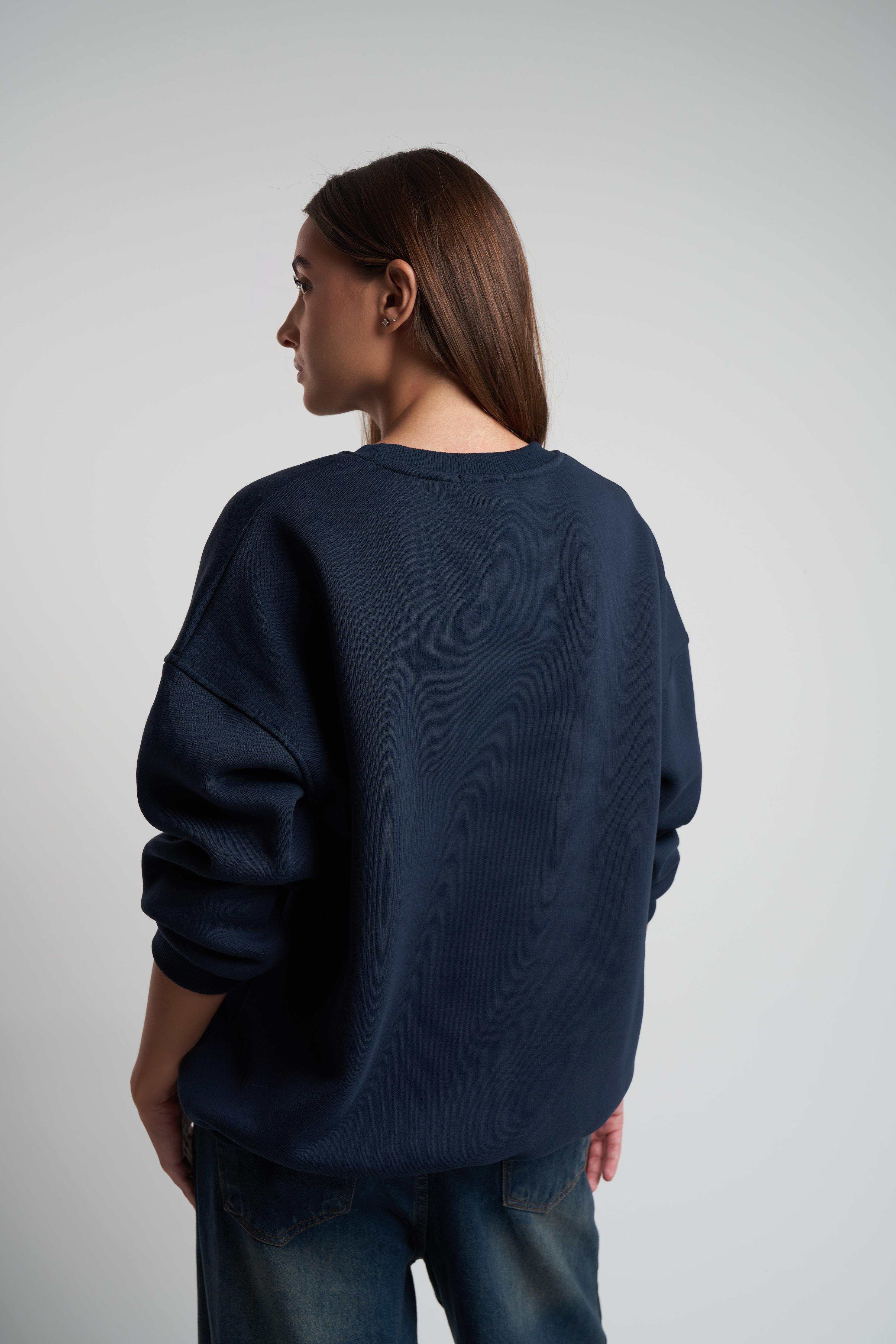 Bisiklet Yaka Basic Şardonlu Sweatshirt Lacivert