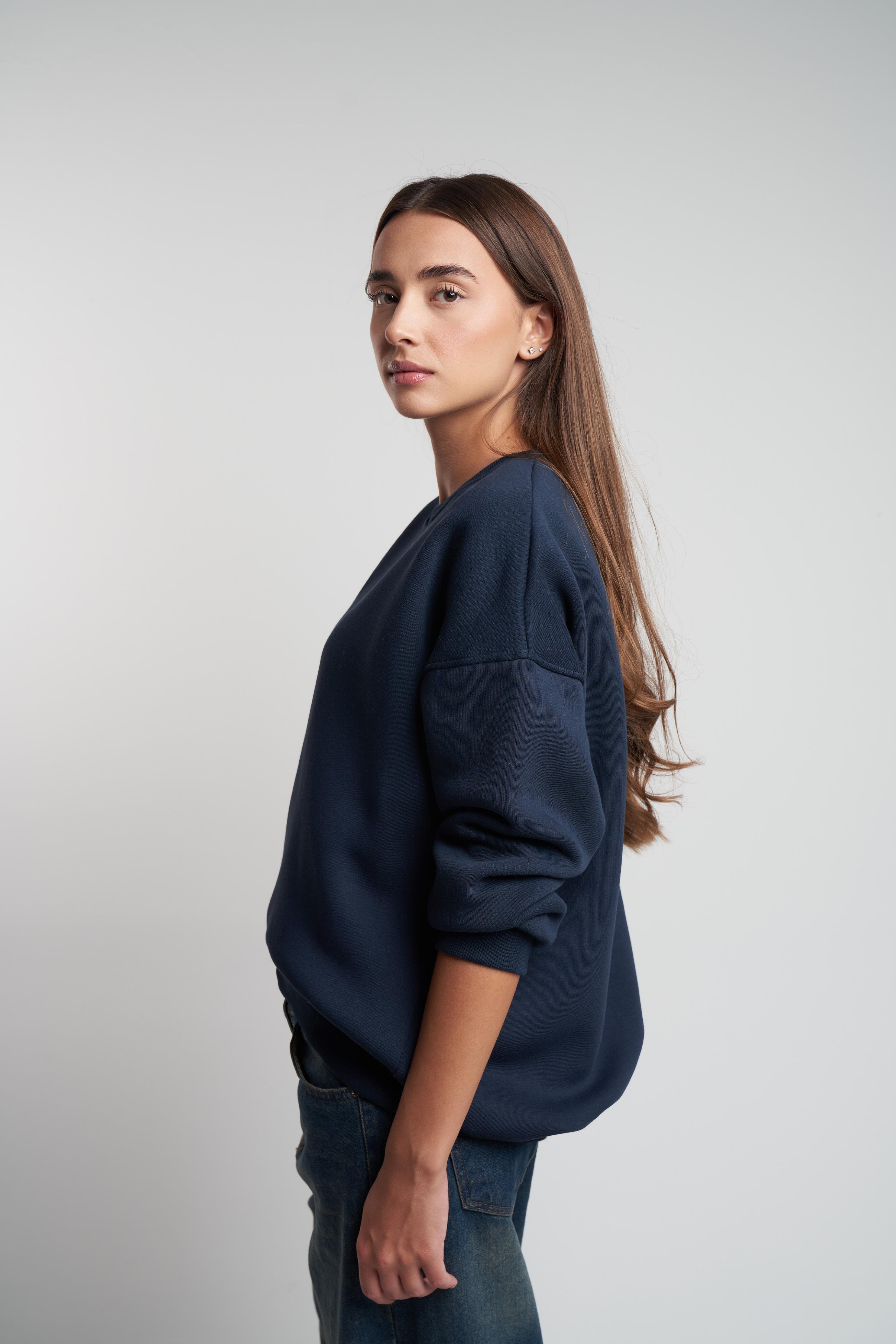 Bisiklet Yaka Basic Şardonlu Sweatshirt Lacivert